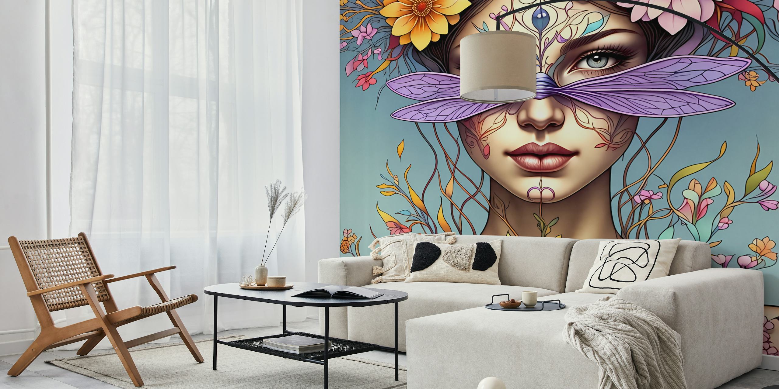 Papel pintado Dragonfly Dream Bloom 2 en una habitación
