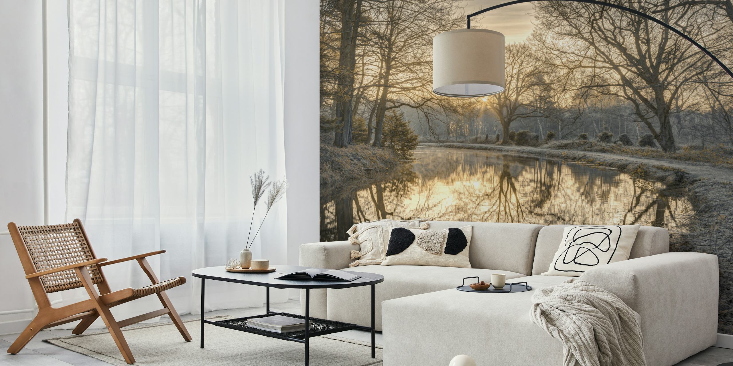 Winter canal wallpaper in a cozy setting