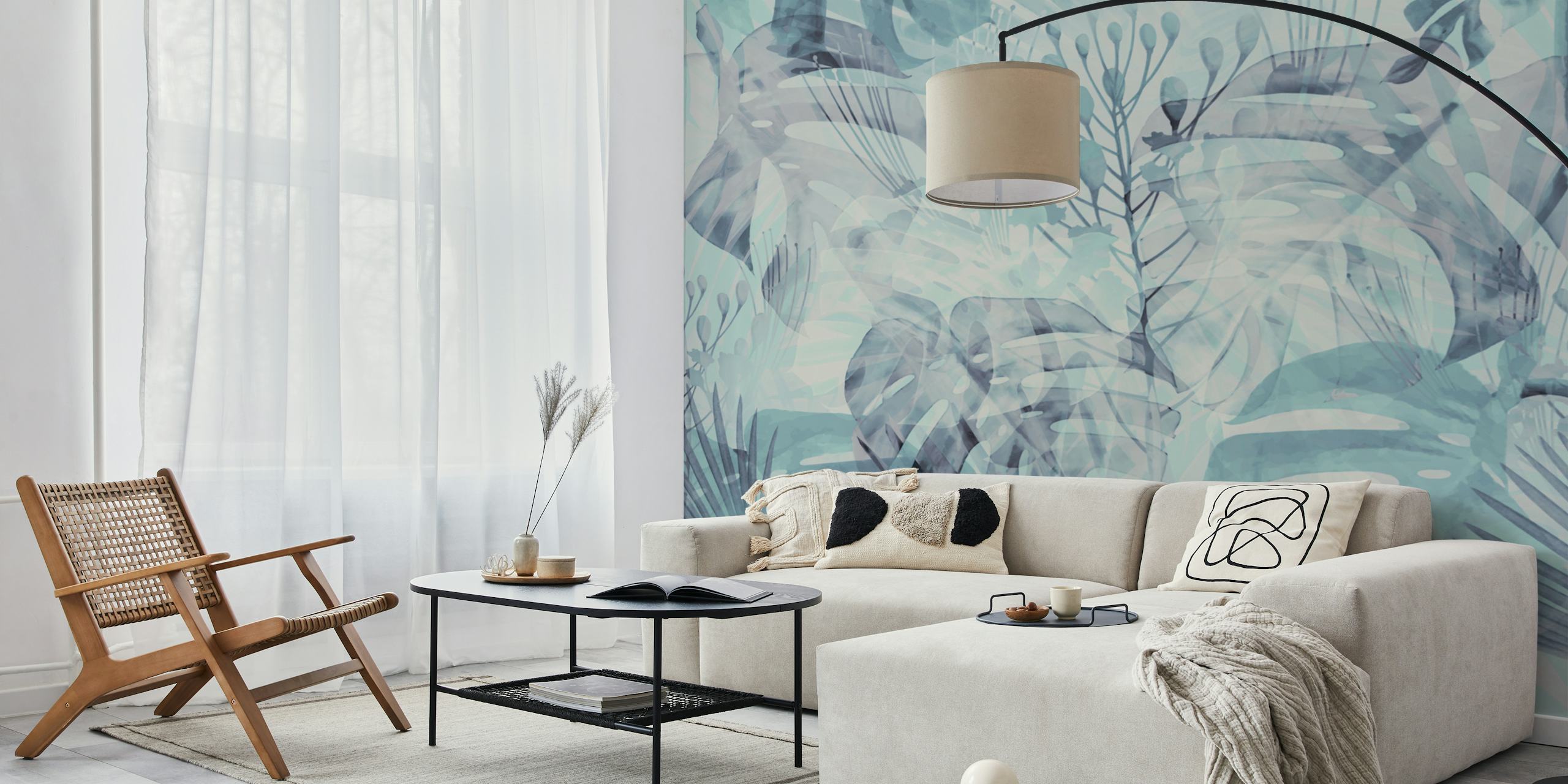 Monstera Gray ταπετσαρία σε ένα δωμάτιο