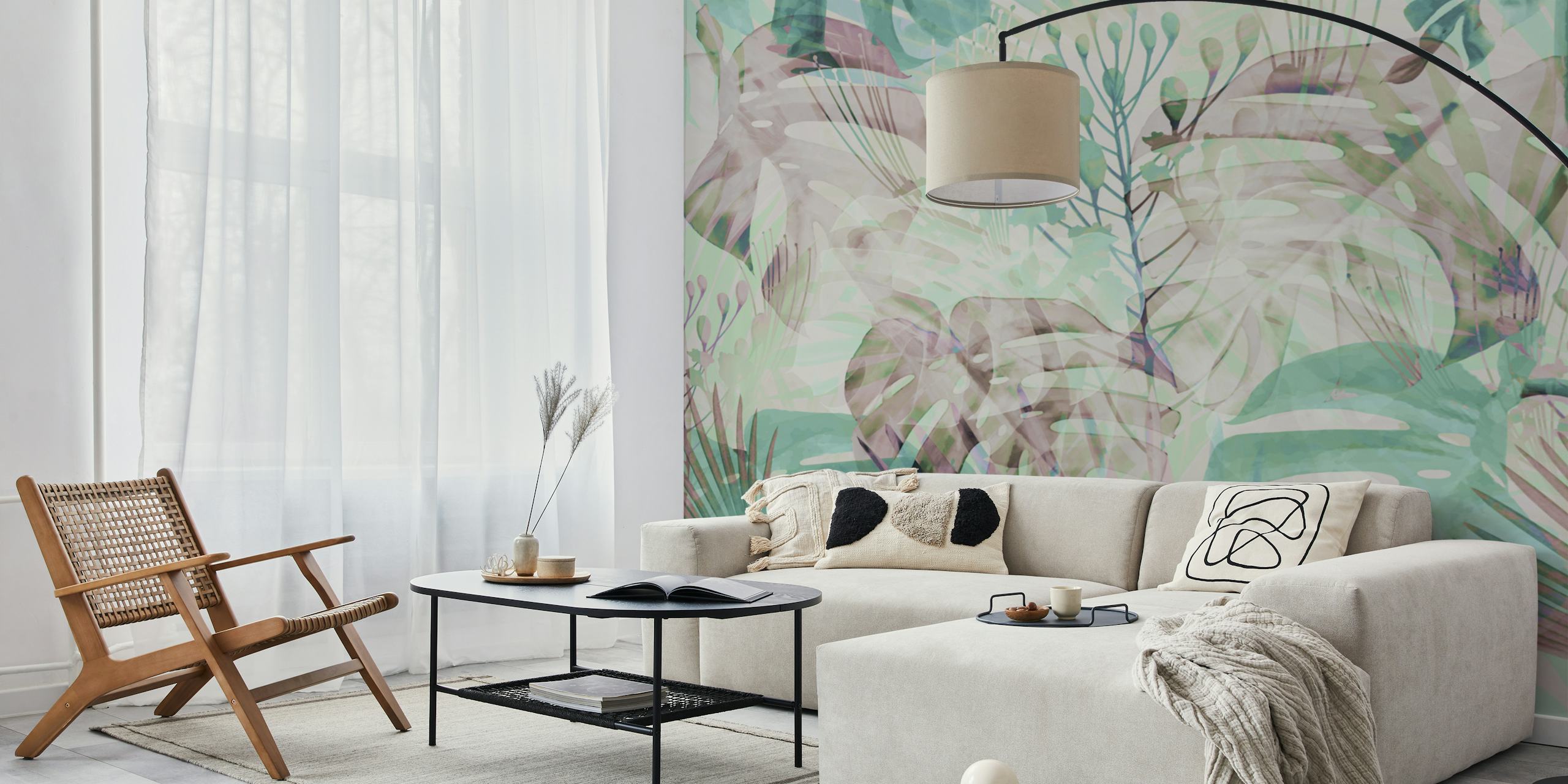 Monstera Pastel wallpaper in a room
