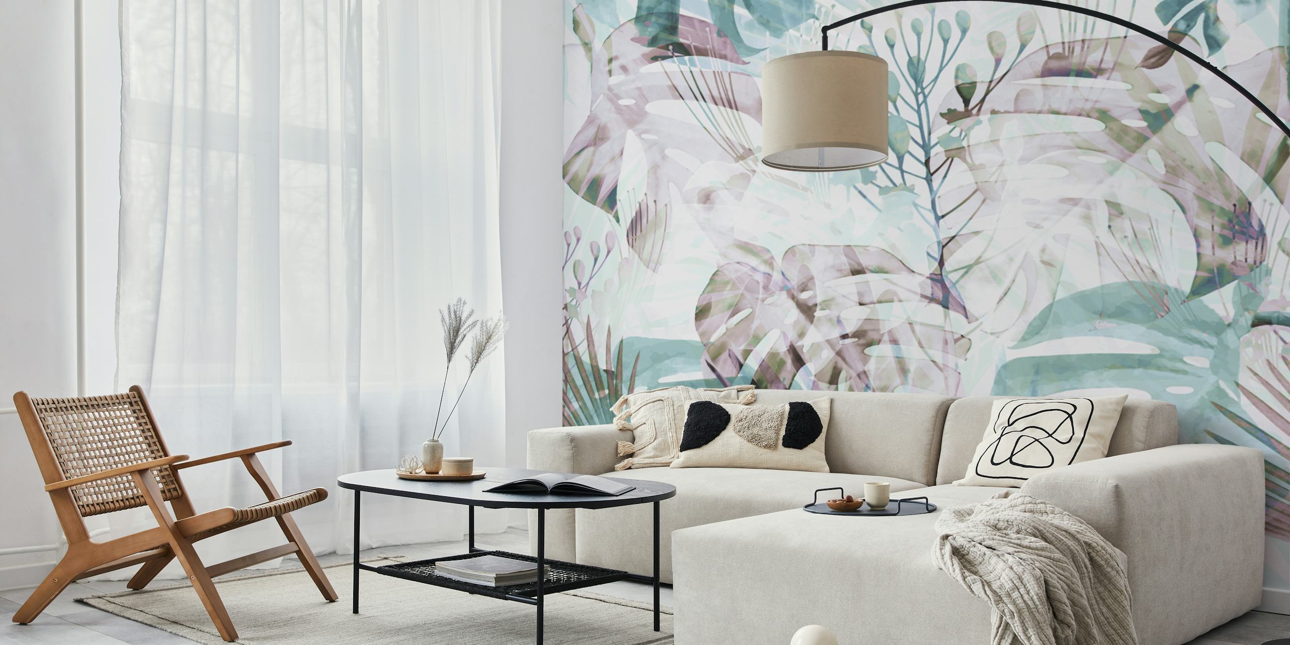 Papier peint Monstera WhiteBG affiché dans une pièce