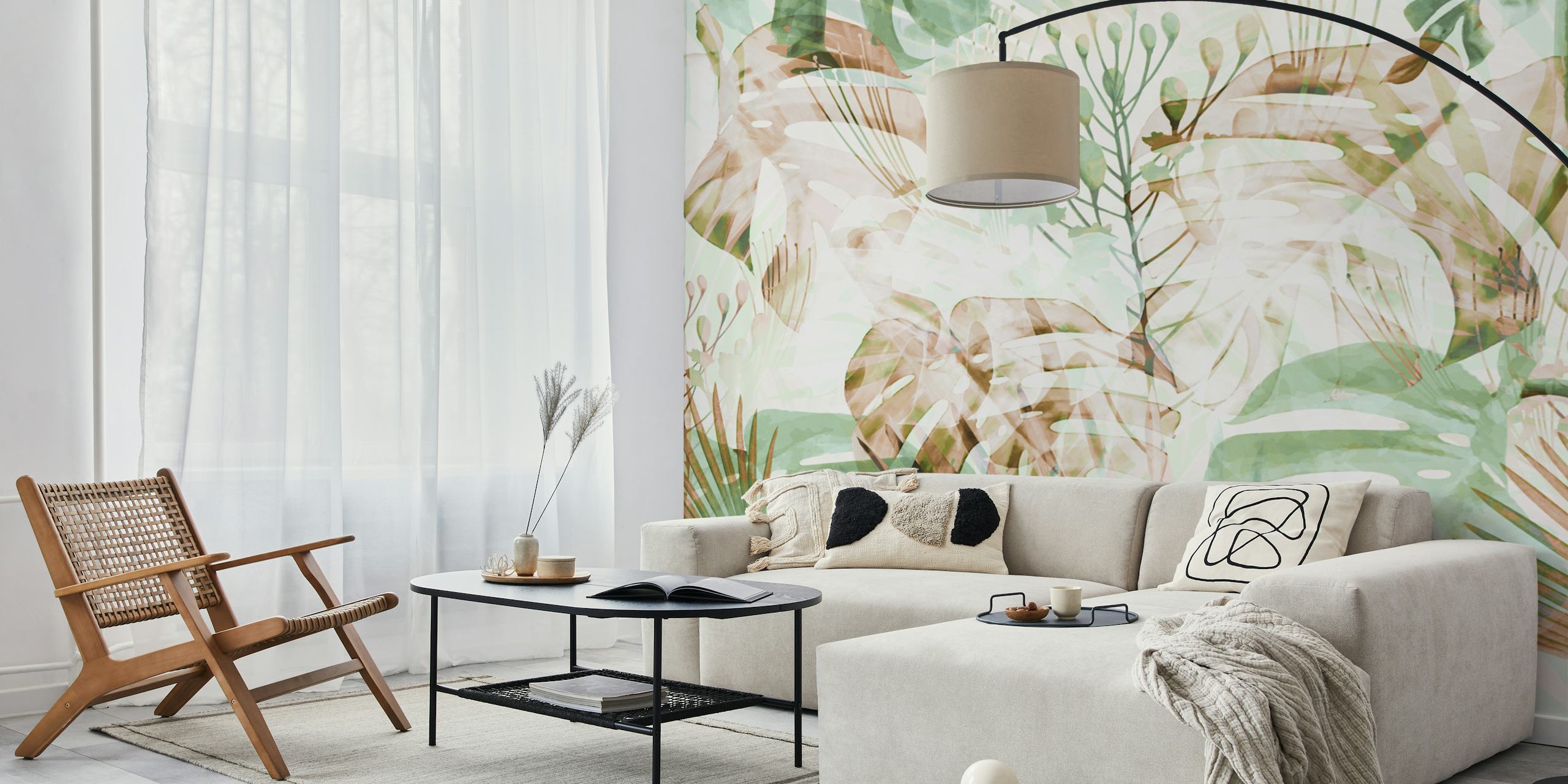 Ταπετσαρία Monstera Brown σε στυλάτο δωμάτιο