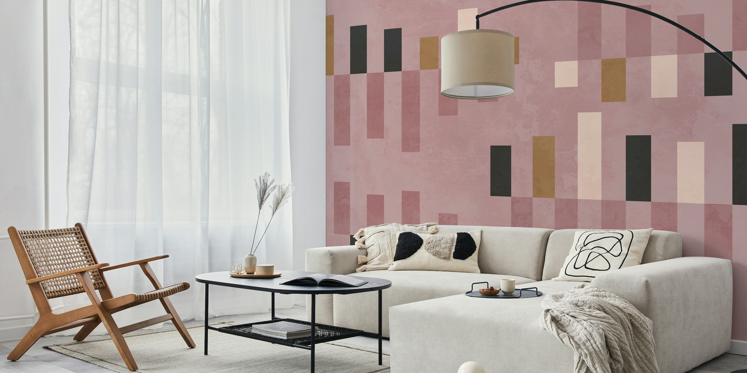 Abstract geometric shapes resembling piano keys in muted tones wall mural