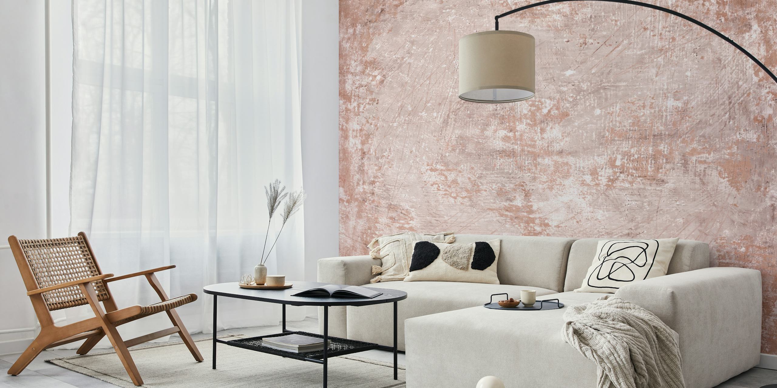 Pale terracotta textured wall mural with rough surface patterns
