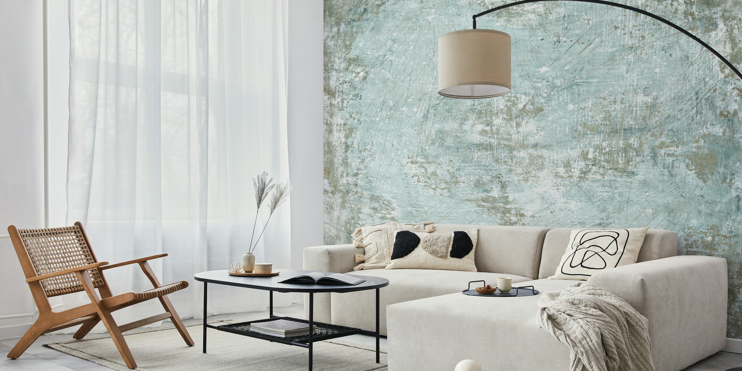 Pale green textured wallpaper displayed in a room