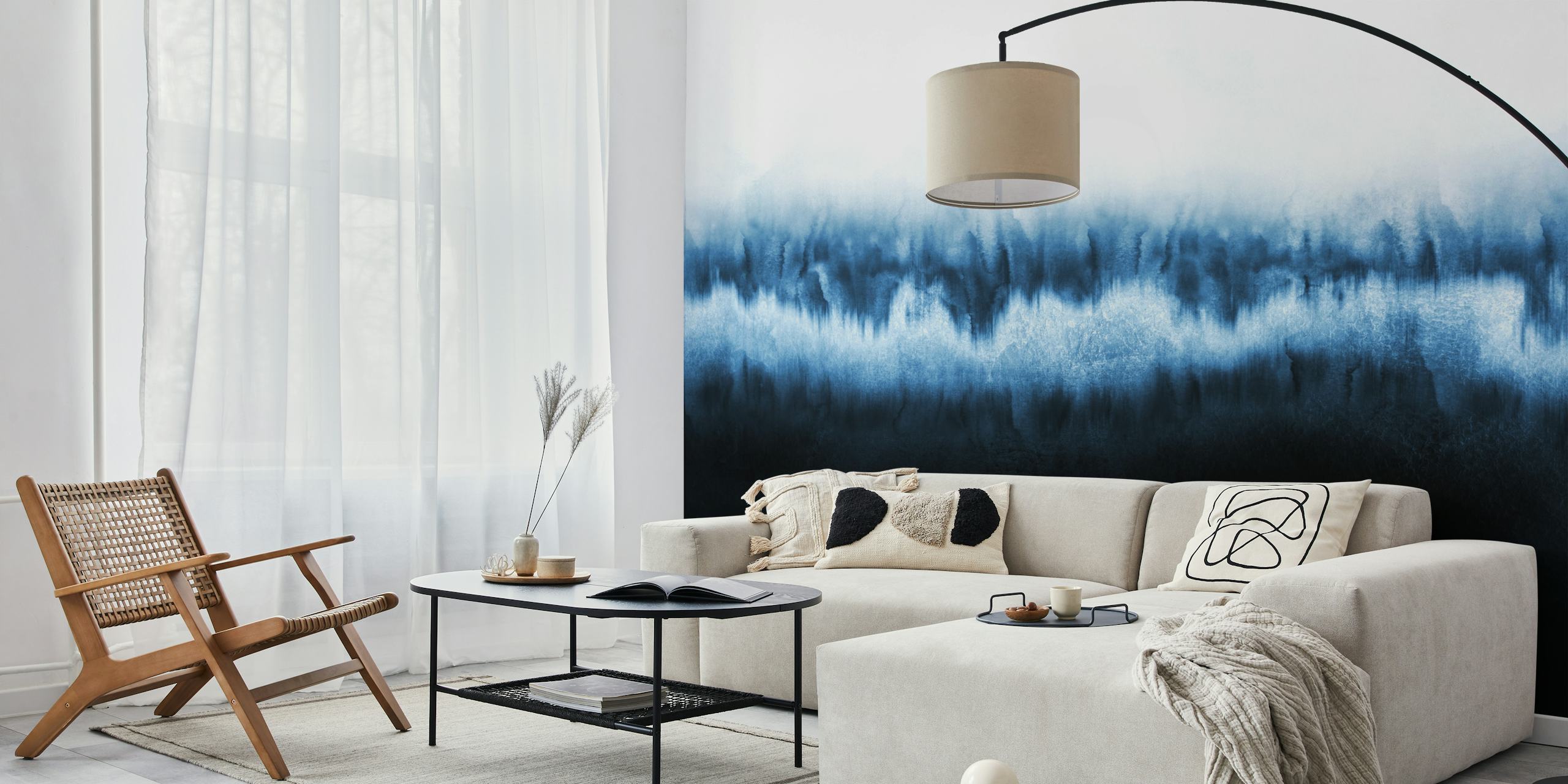 Blue ombre abstract design fading from navy to white wallpaper