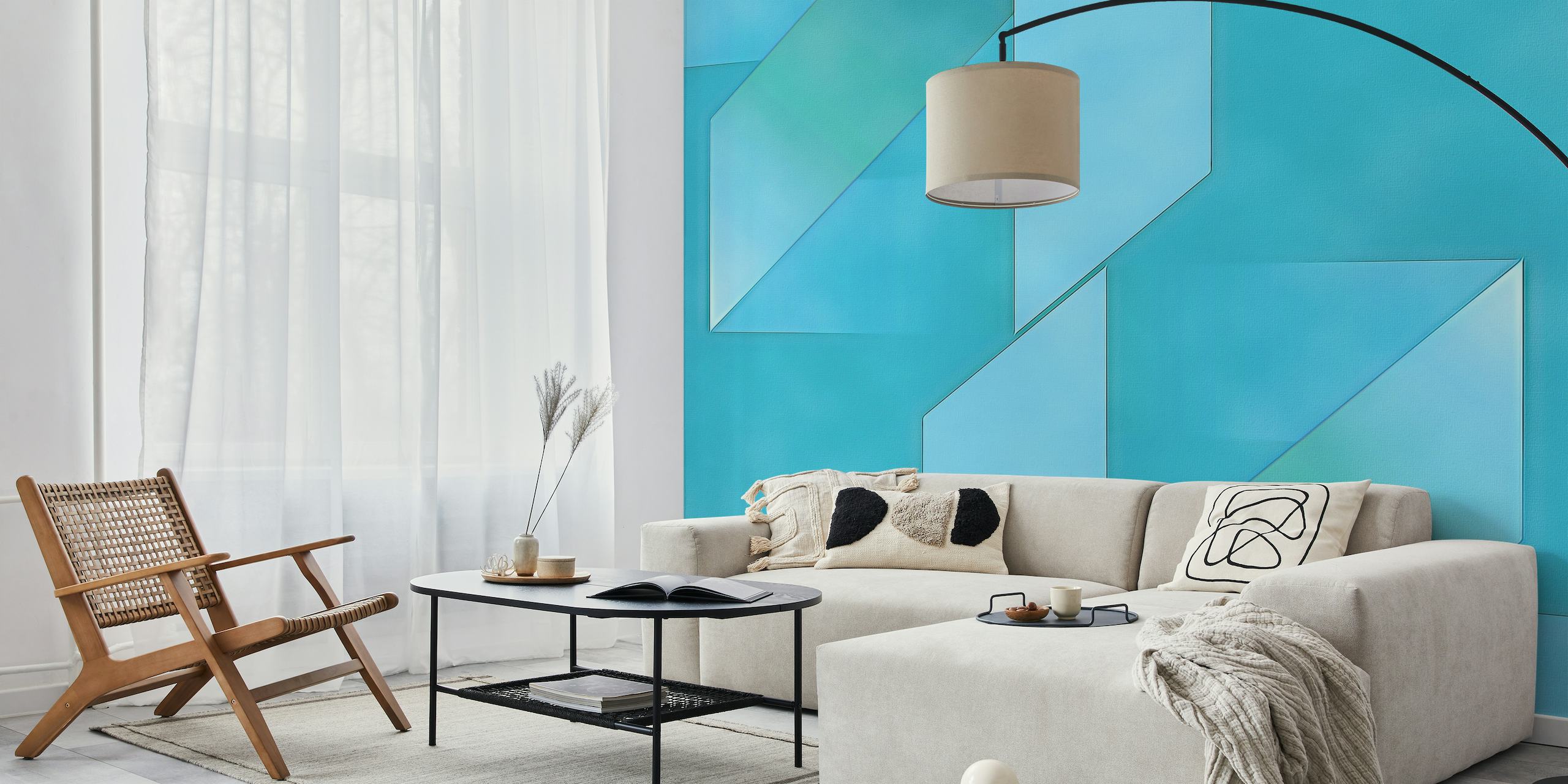Abstract geometric mint-colored shapes wall mural