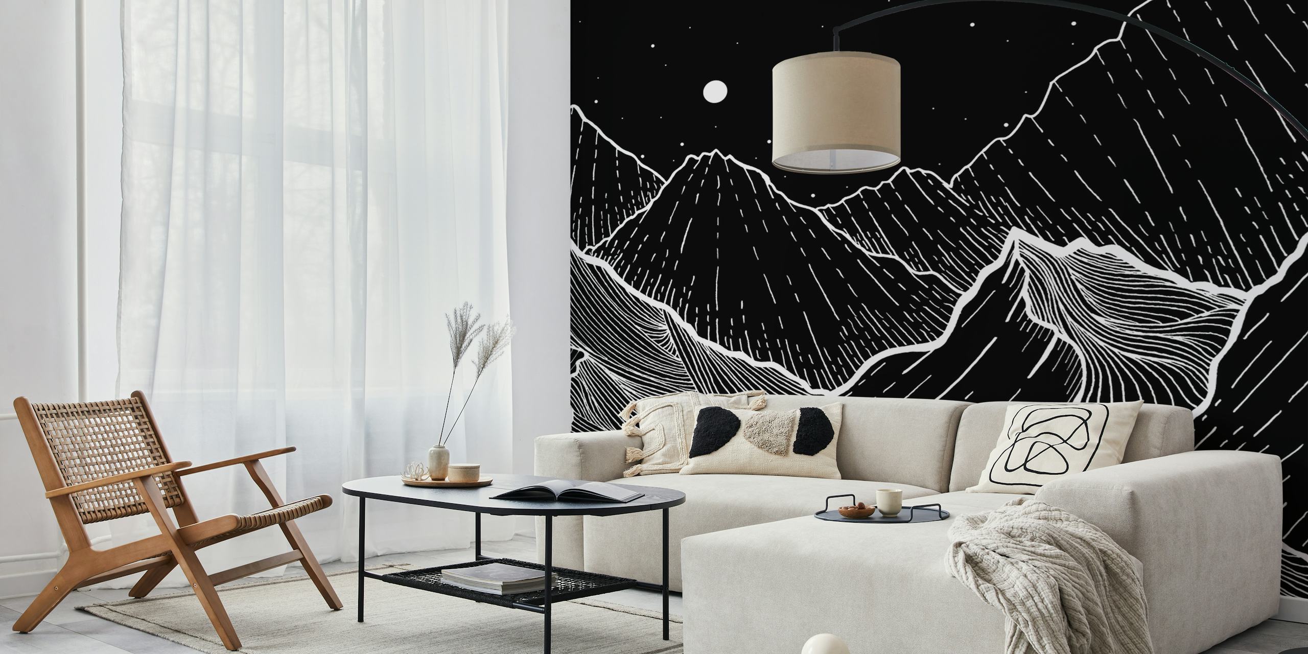 Black and white mountain landscape wallpaper design