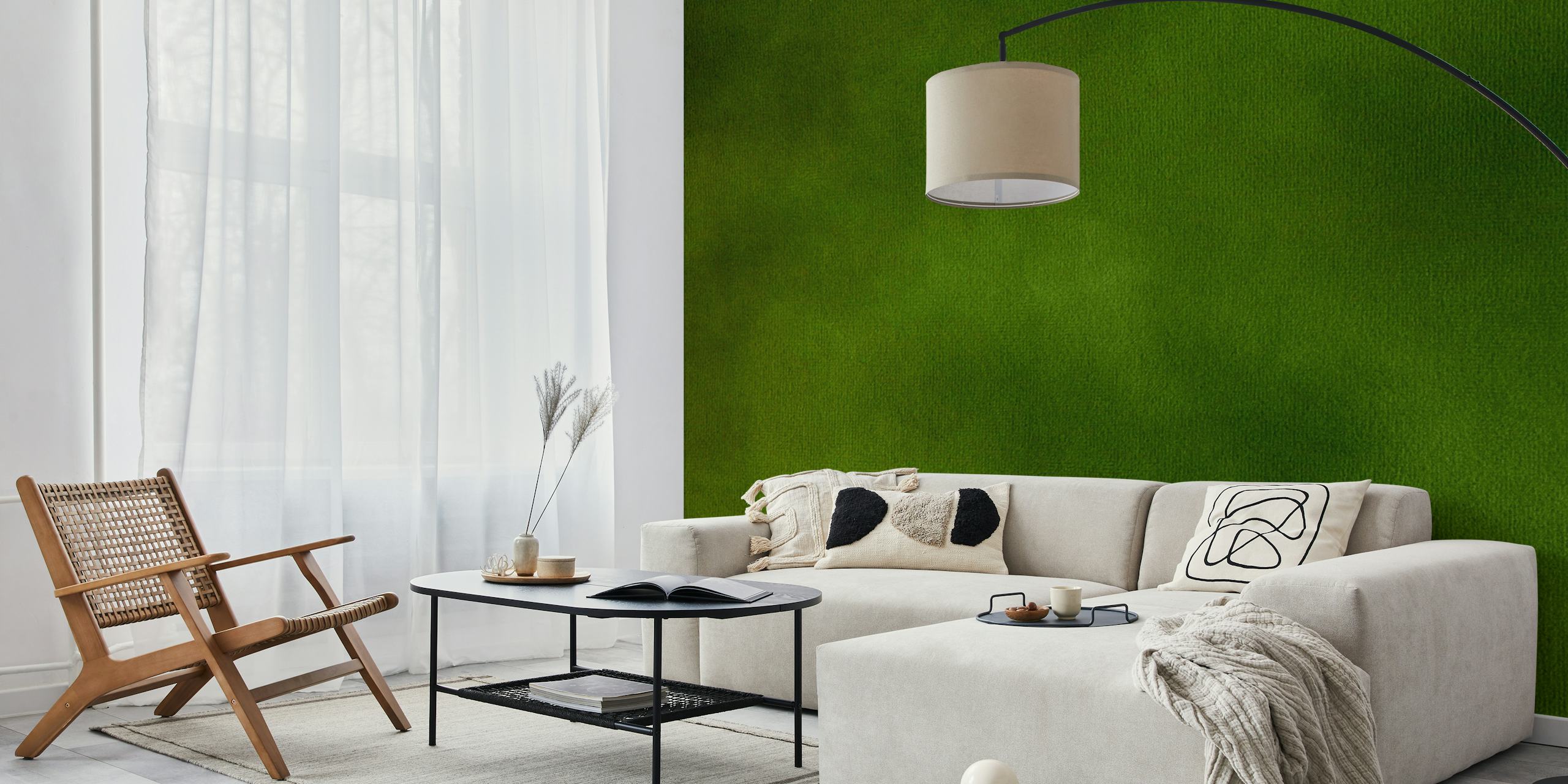 Green watercolor texture with soft variations in hue for a calm and natural look, suitable for a wall mural