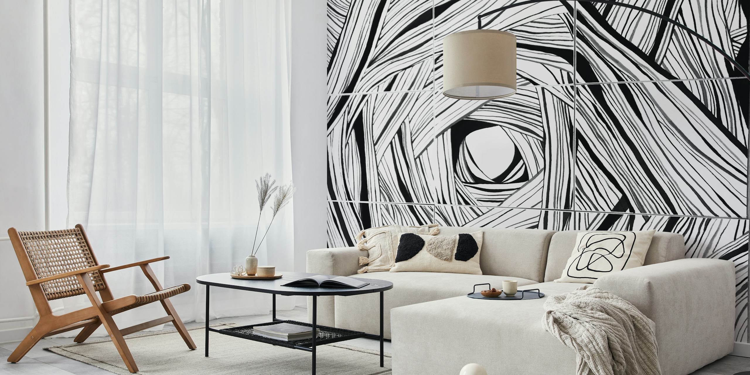Monochromatic Labyrinth Wallpaper in Room