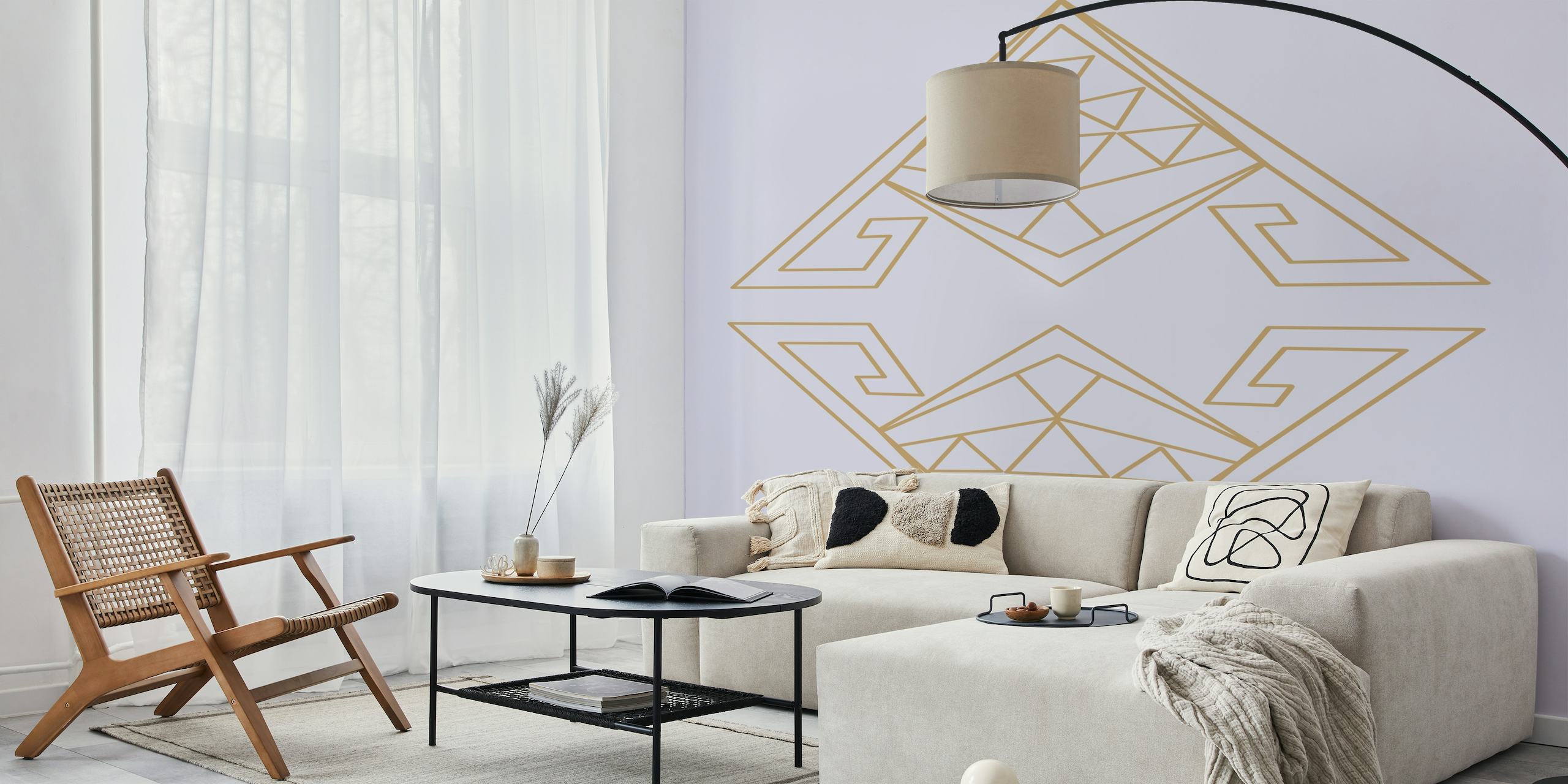 Fotomural vinílico de parede com padrão Art Déco de lavanda e ouro