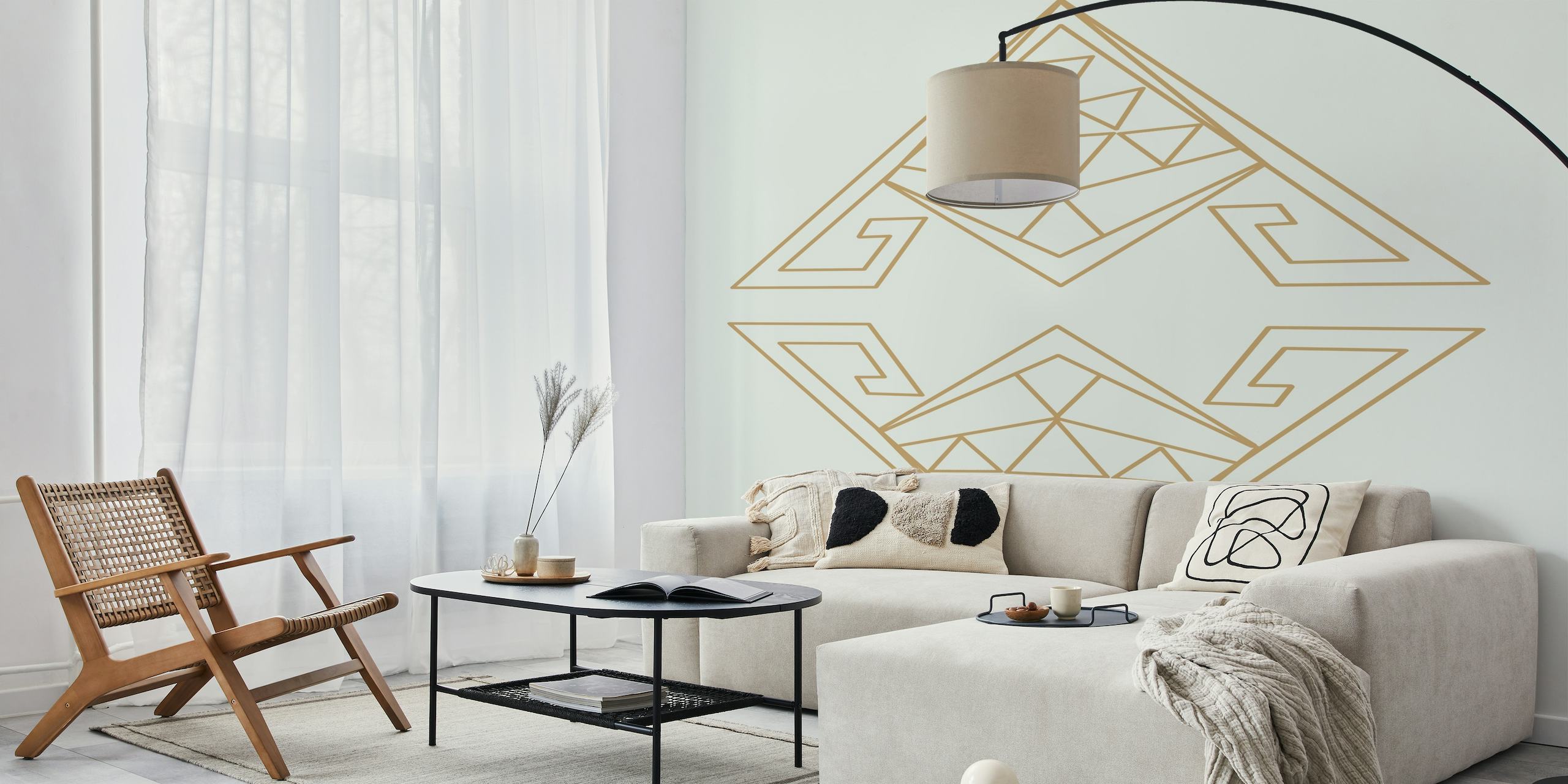 Gray and gold geometric Art Deco wall mural design