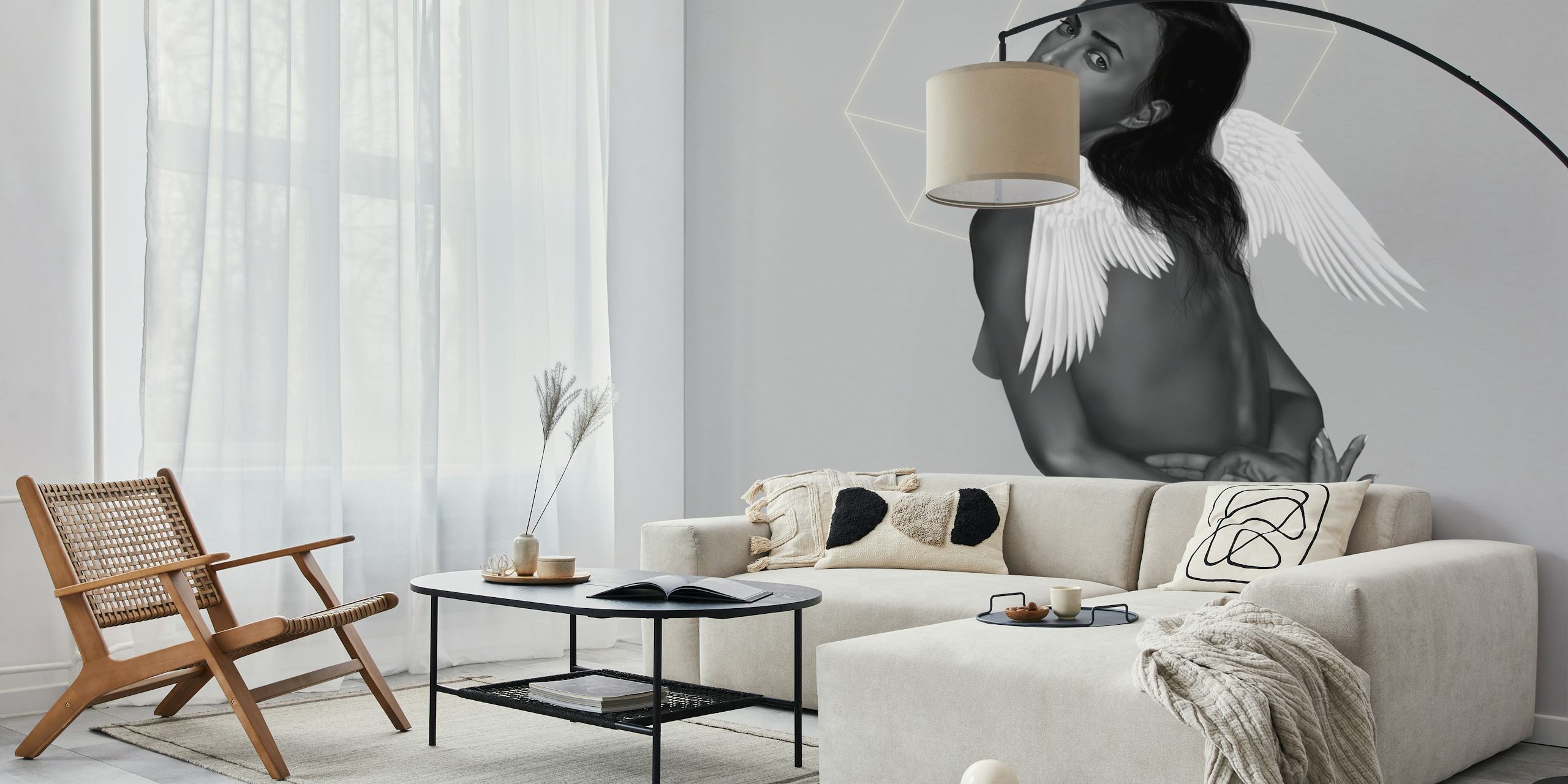 Mural de parede contemporâneo de anjo com design minimalista