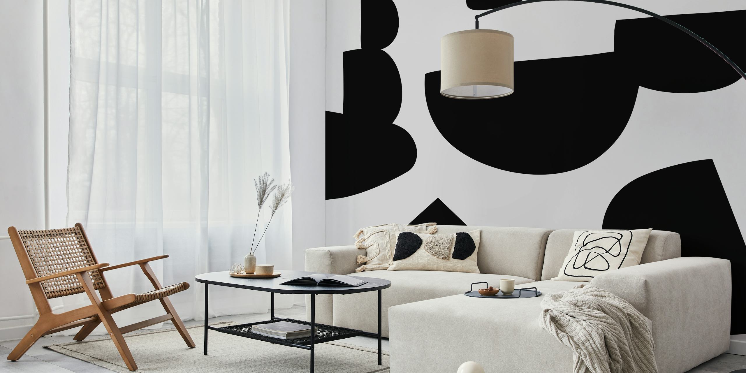 Modern abstract shapes in black and white wallpaper