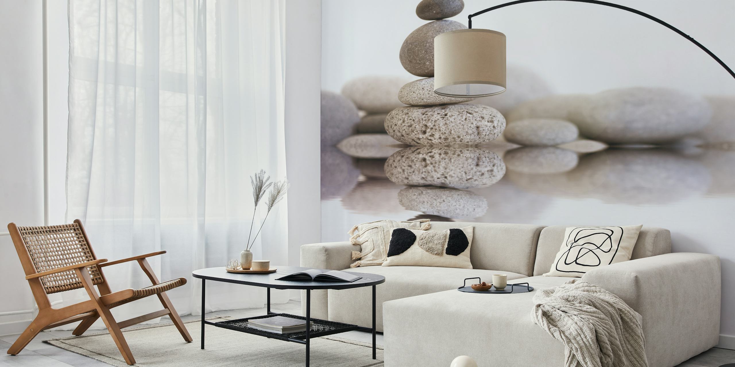 Stone cairn wallpaper in a room setting