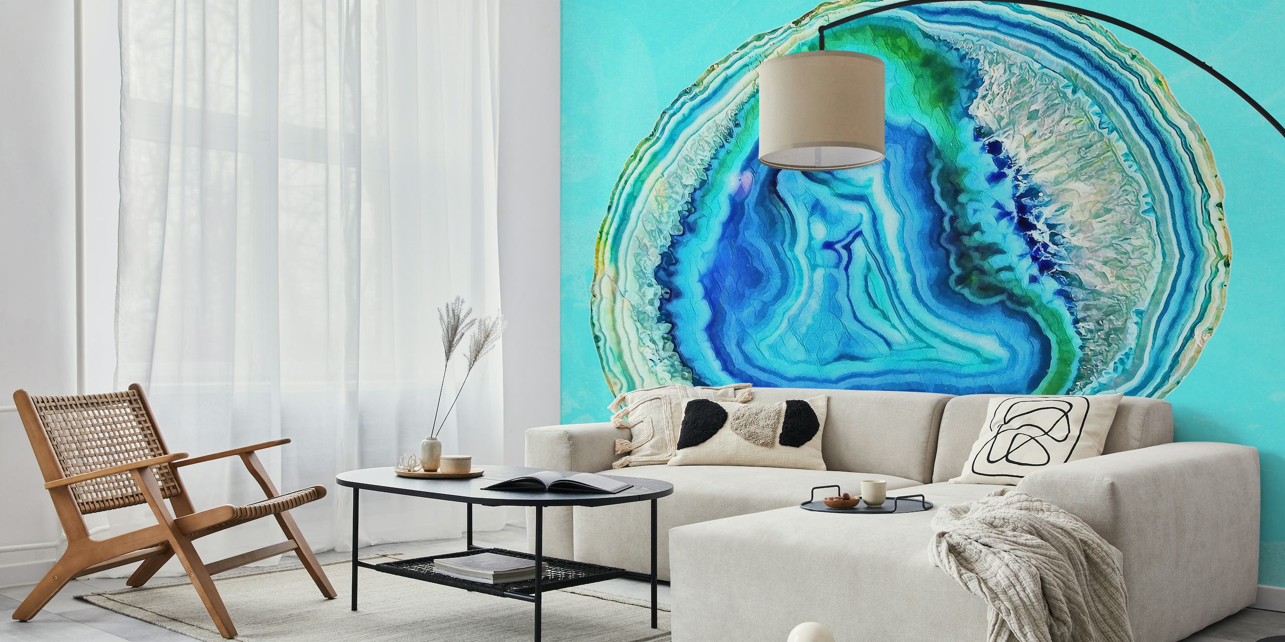 Turquoise agate pattern wall mural with natural designs