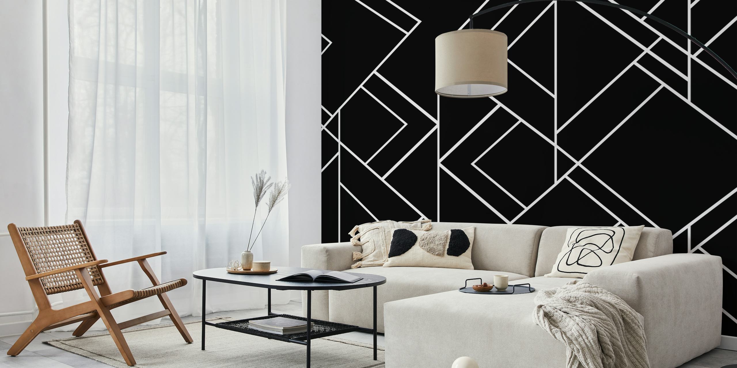 Art Deco svart och vitt geometriskt mönster väggmålning