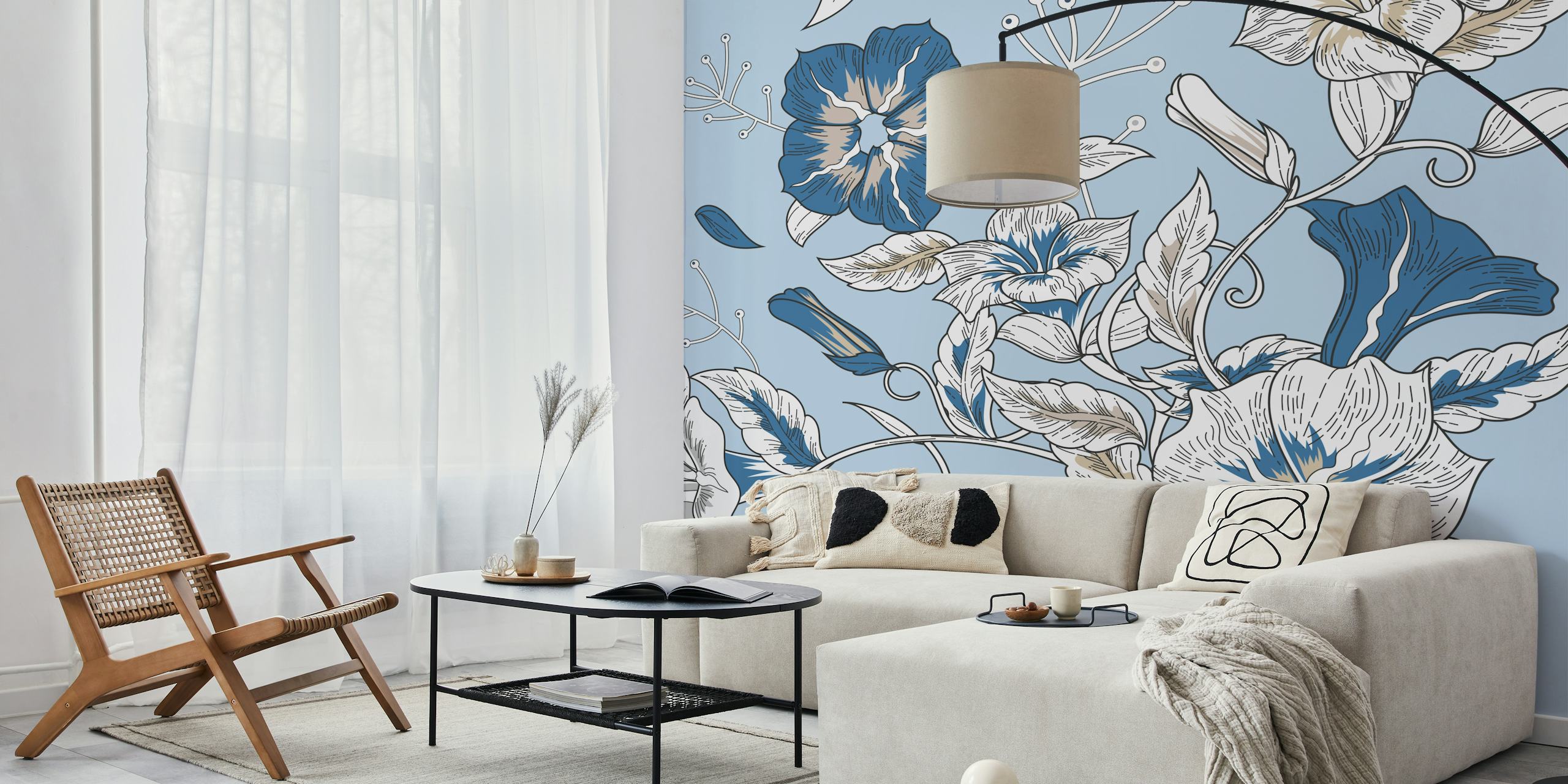 Projekt tapety Baby Blue Hand Drawn Hibiscus