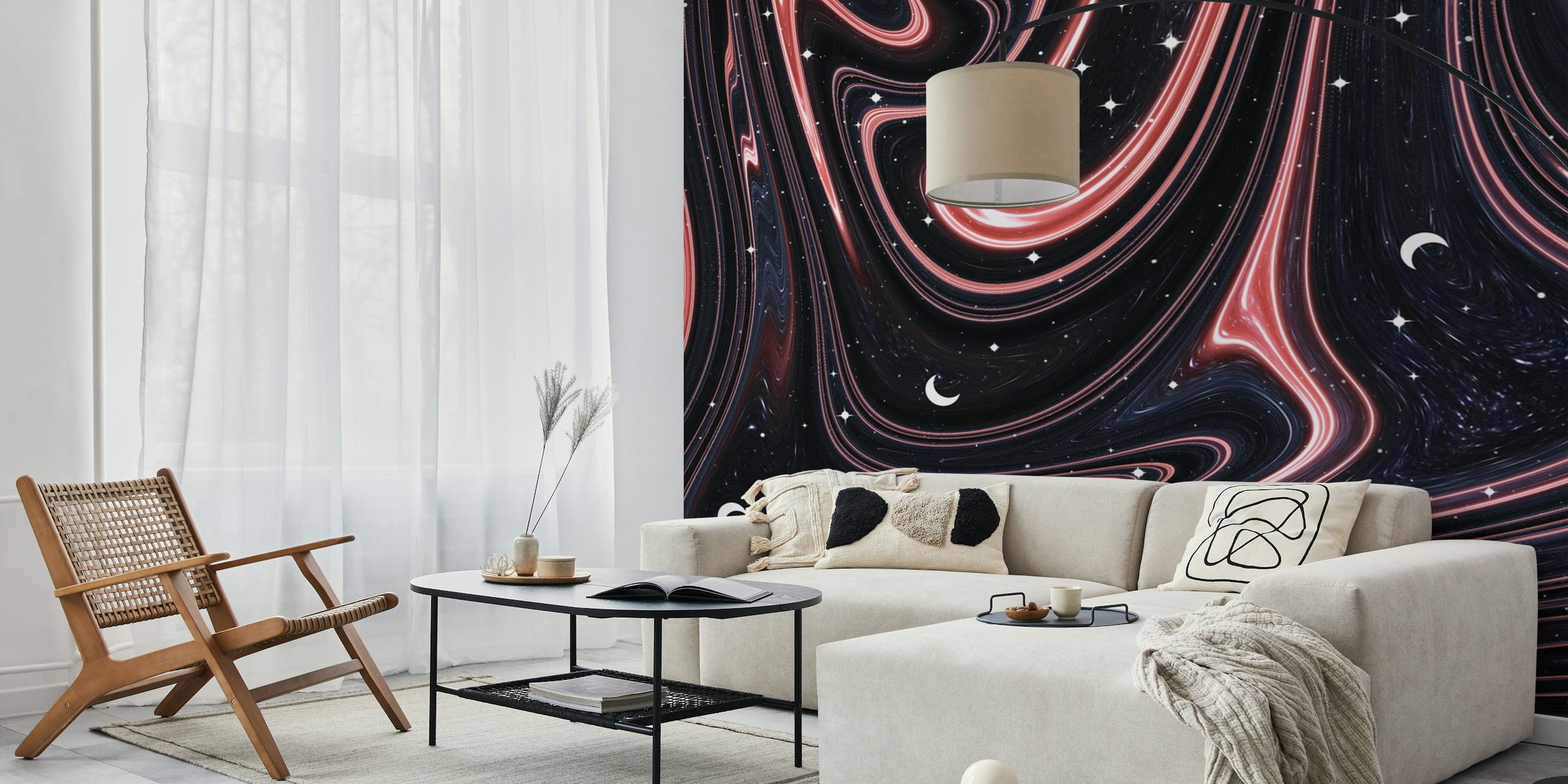 Marbled wallpaper design in a modern room