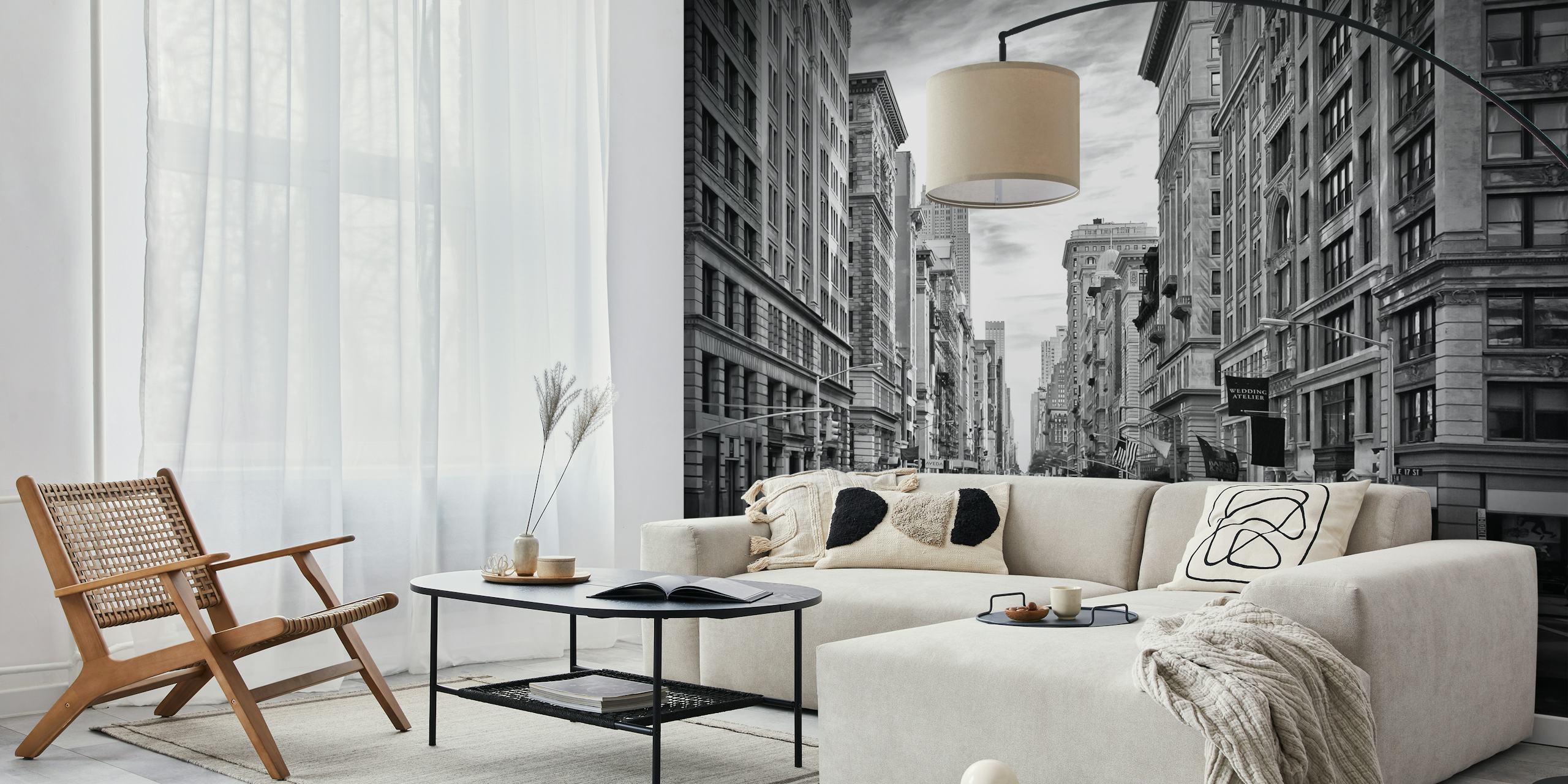 NYC 5th Avenue Monochrome wallpaper in a room