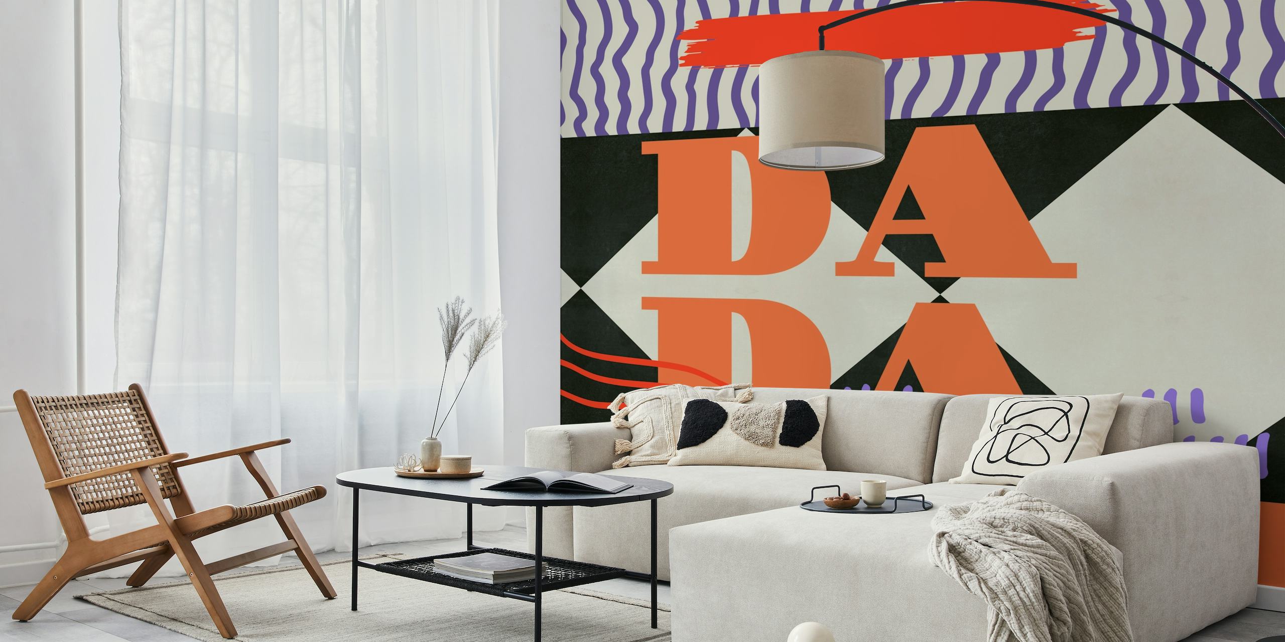 DADA Vintage wall mural with geometric patterns and vibrant colors