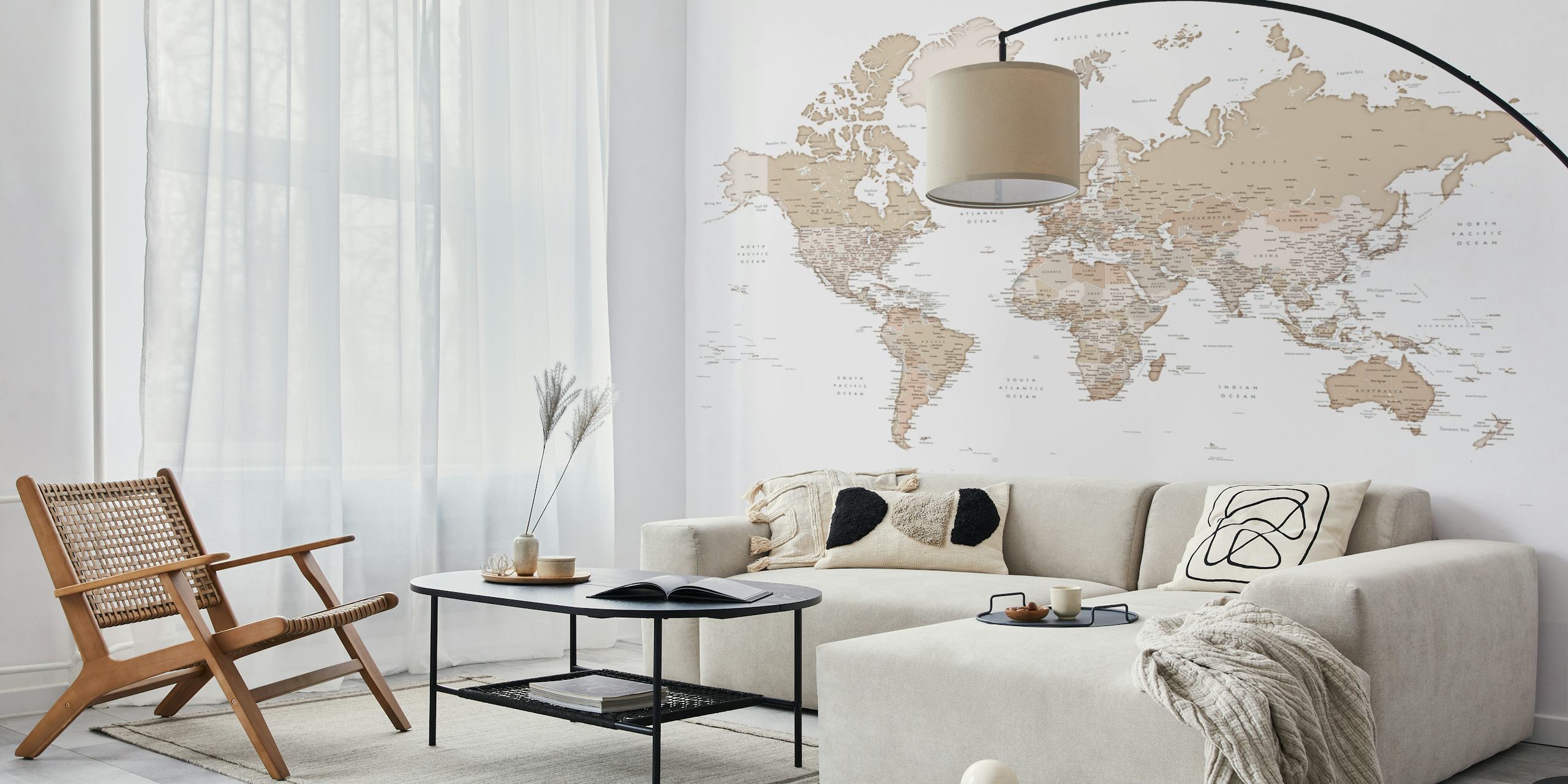 World map Antarctica wallpaper esposto in una stanza