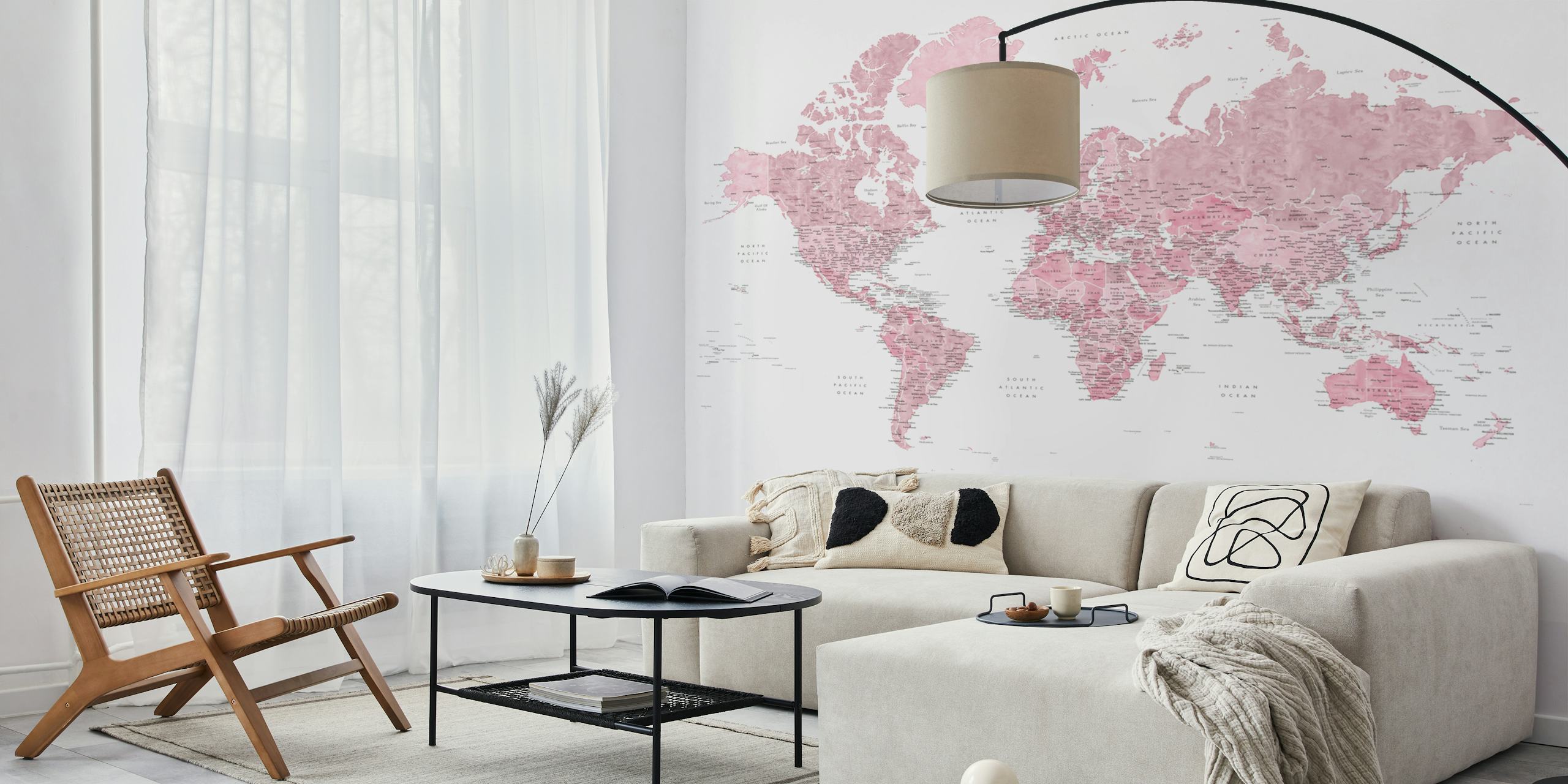 World map with Antarctica detail wall mural in soft hues