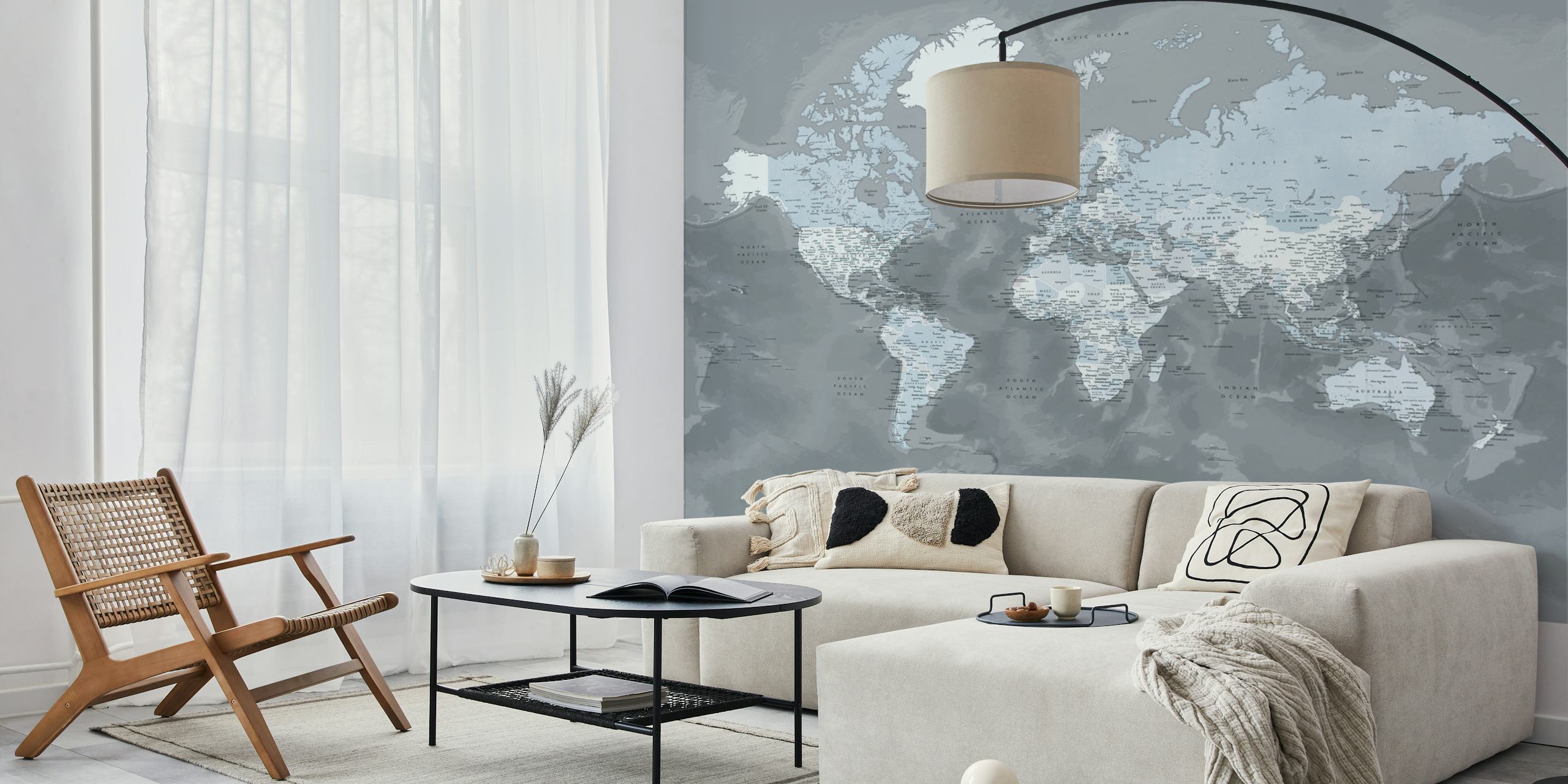 Gray world map design with geometric patterns wallpaper