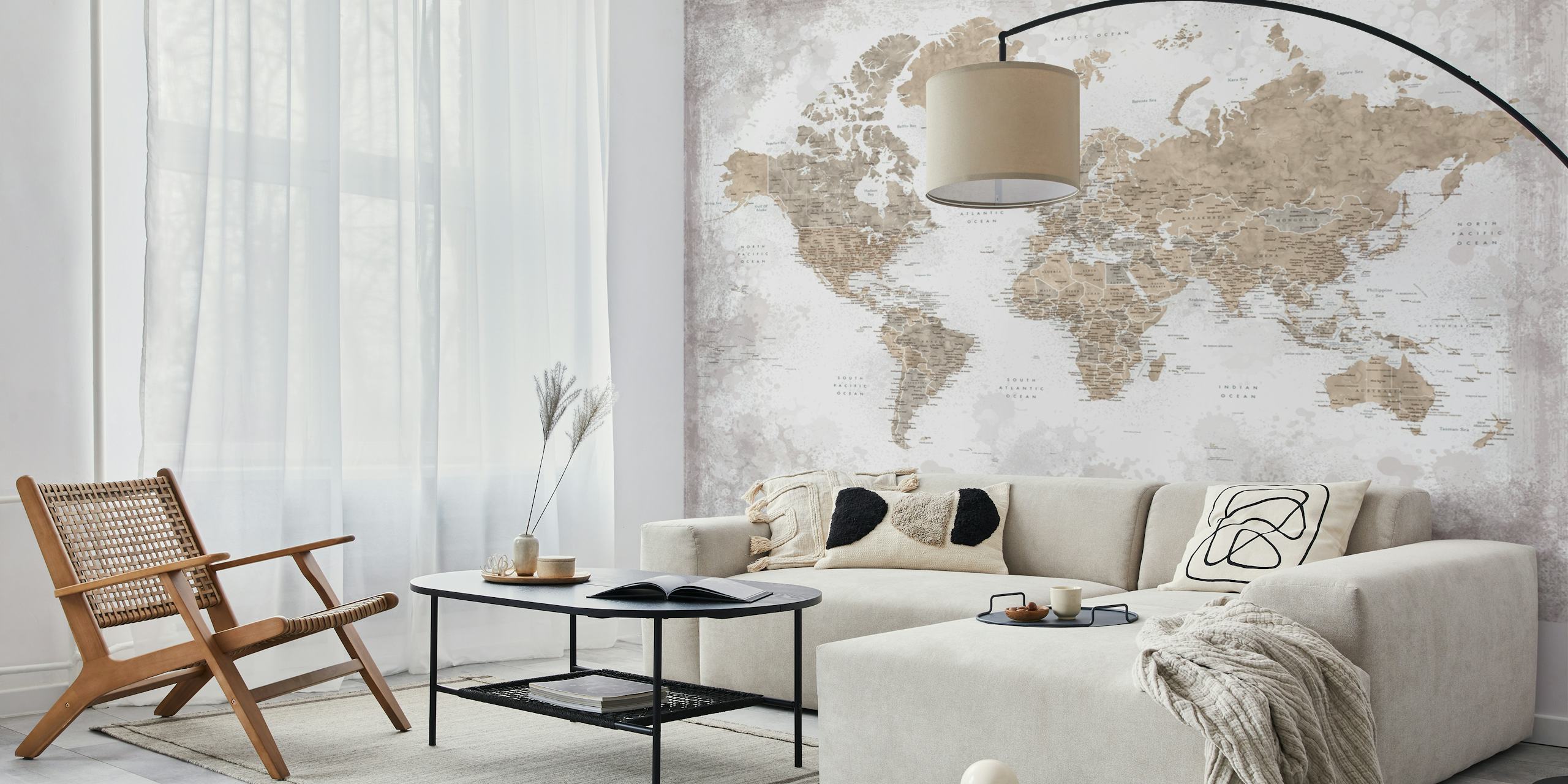 Texturerad världskarta tapet med Antarktis fokus i dämpade toner