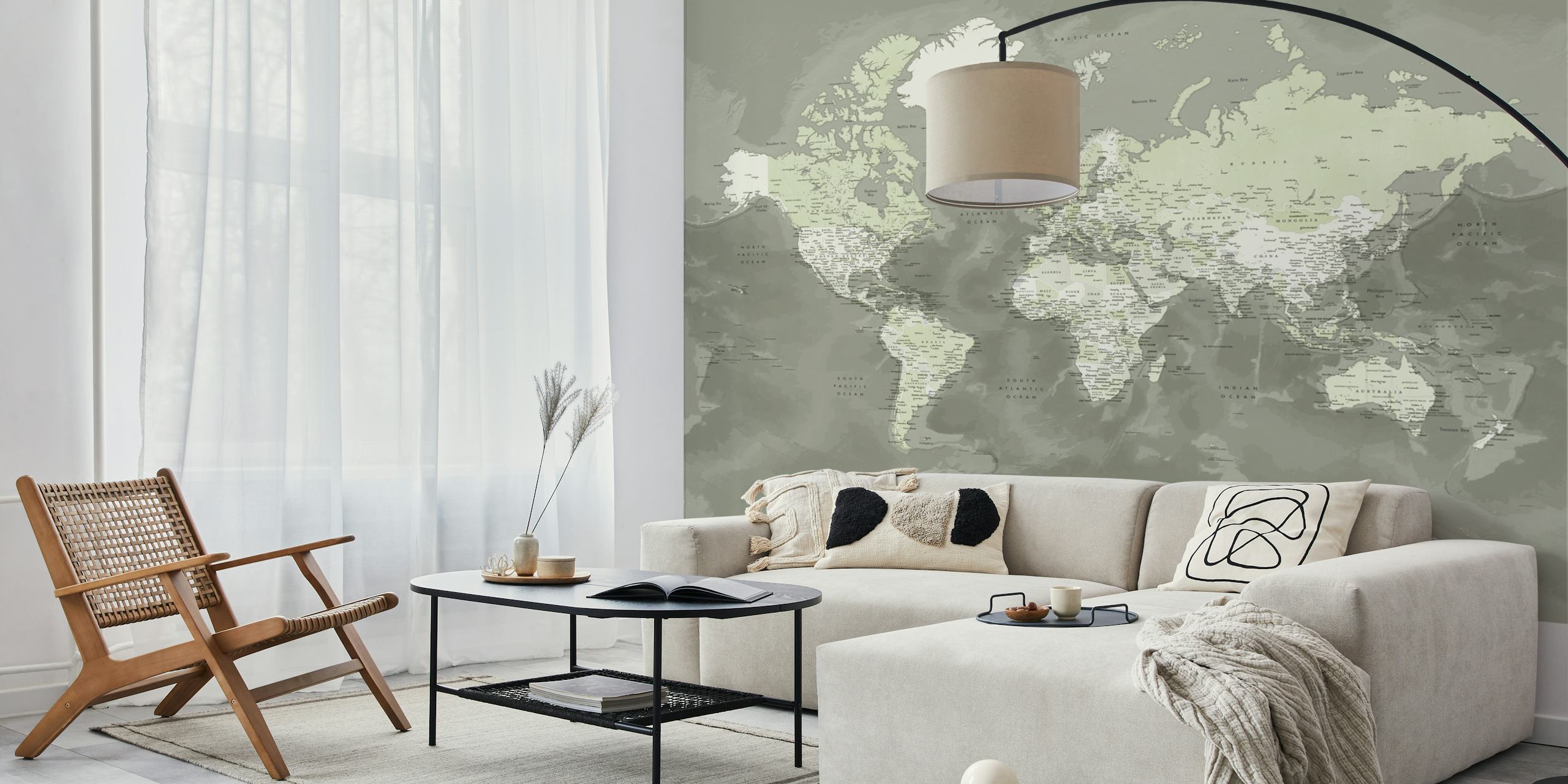 Papier peint World map dans une pièce stylée