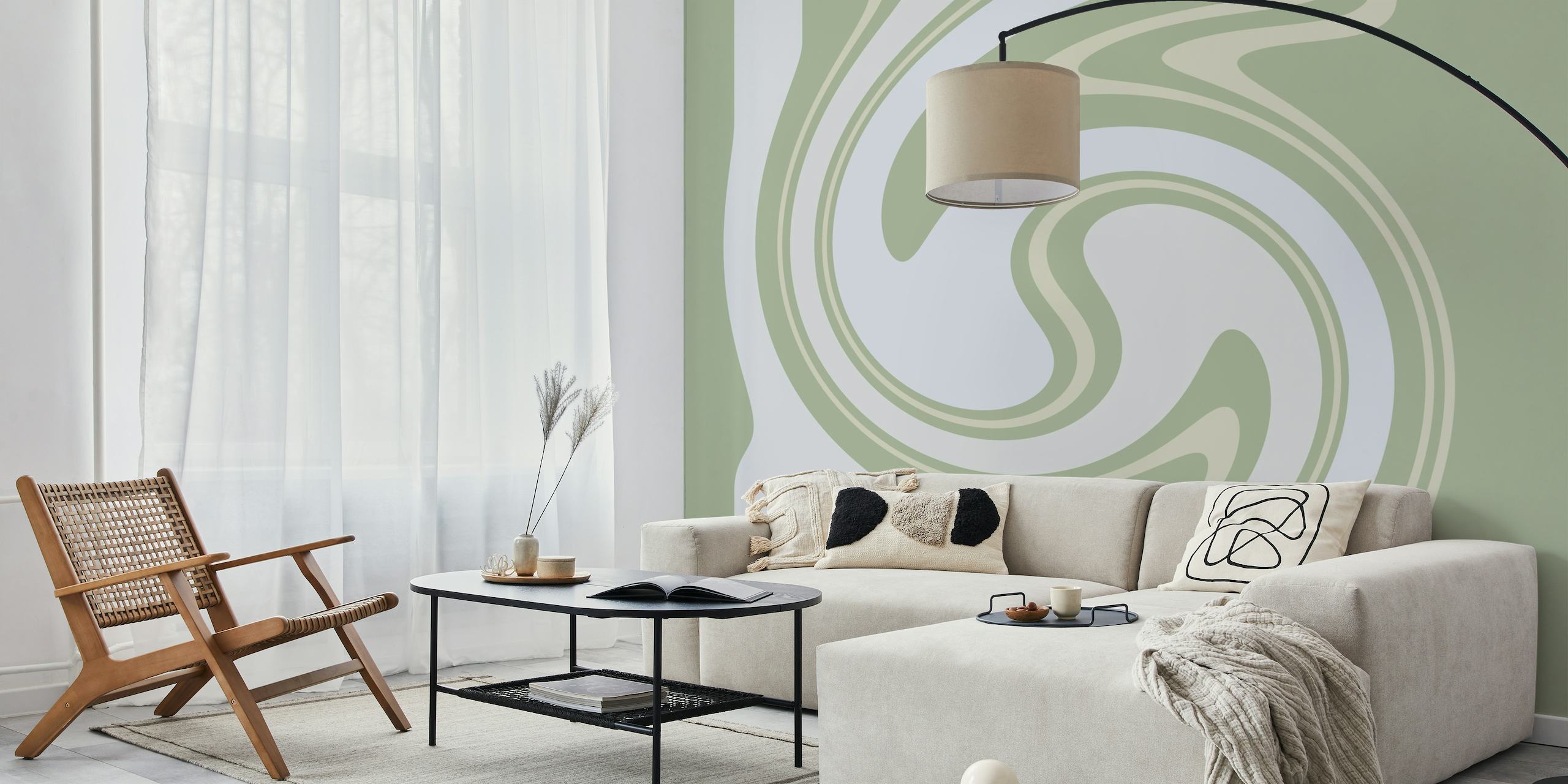 Artistic sage green and grey liquid swirl wallpaper