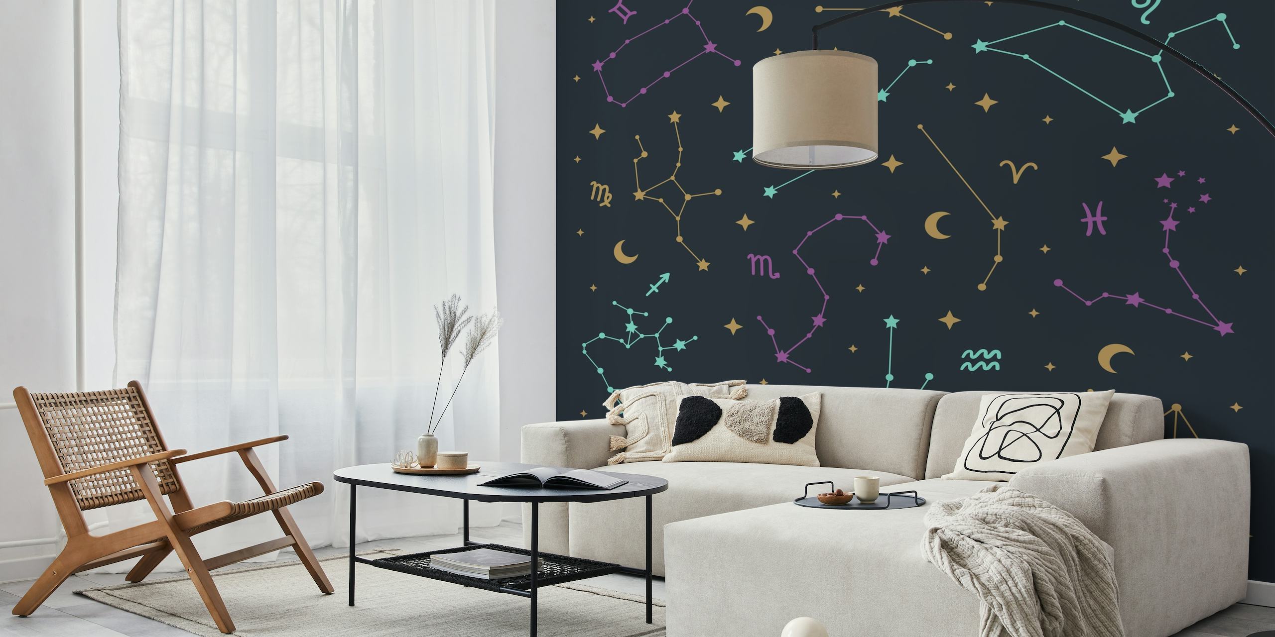 Zodiacal Constellations veggmaleri med stjerner og stjernetegn