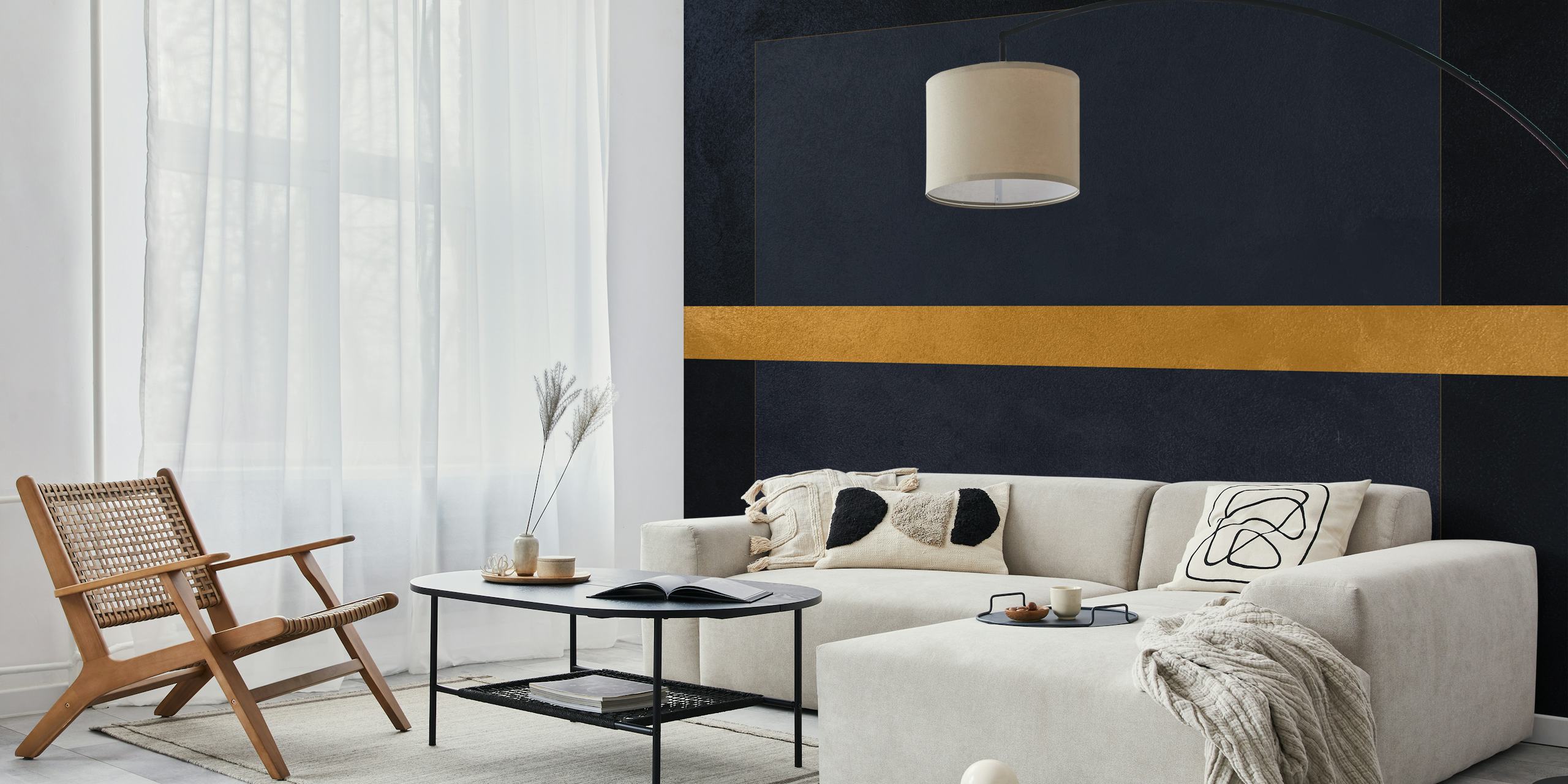 Contemporary Gold Geometric Wall Mural on a Dark Background