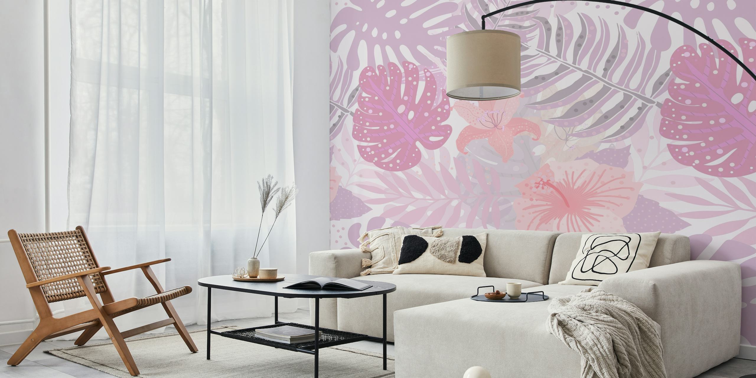 Pink Tropical Flower and Leaf Jungle behang