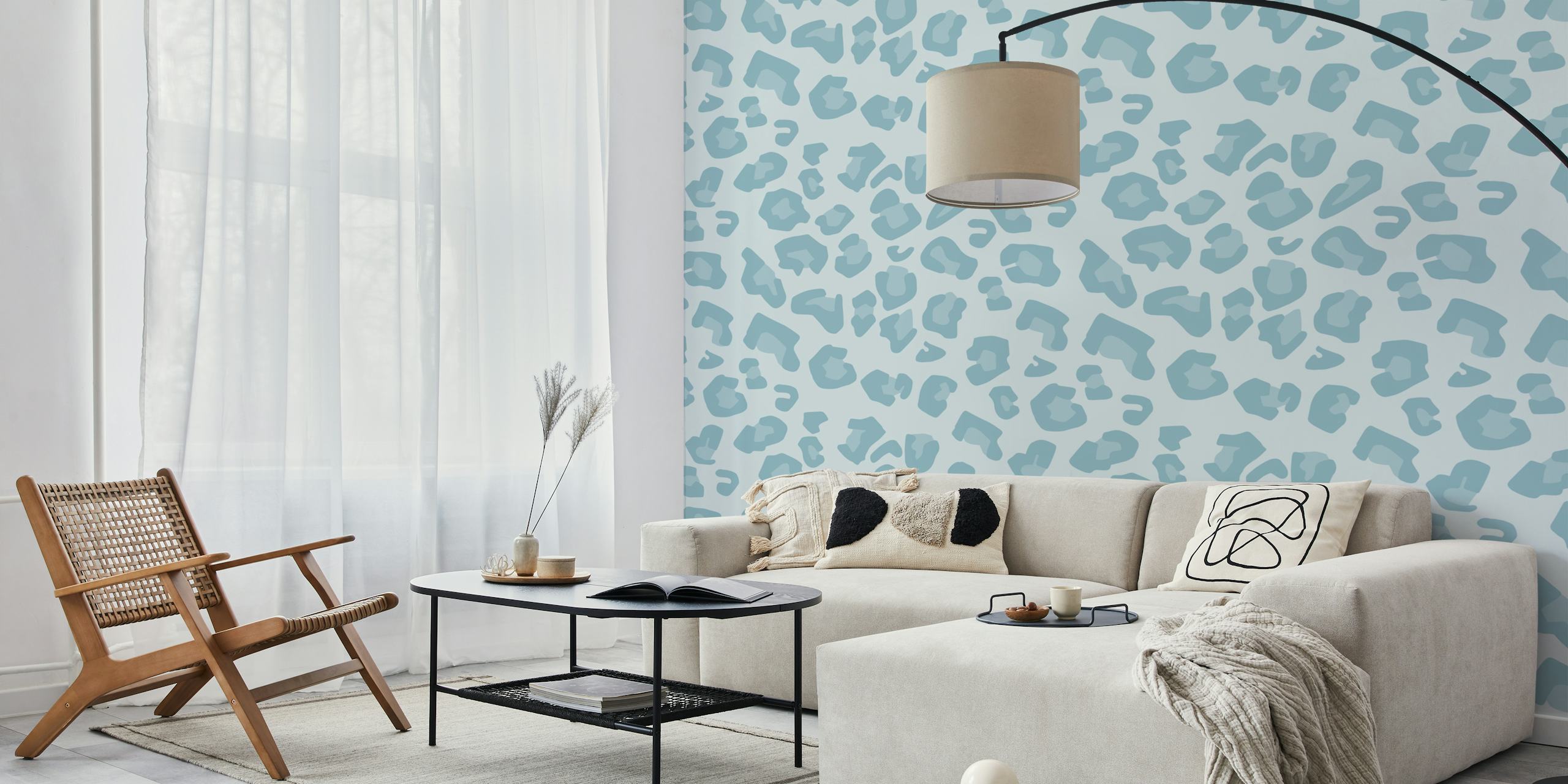 Elegant veggmaleri med blekt aqua leopardmønster