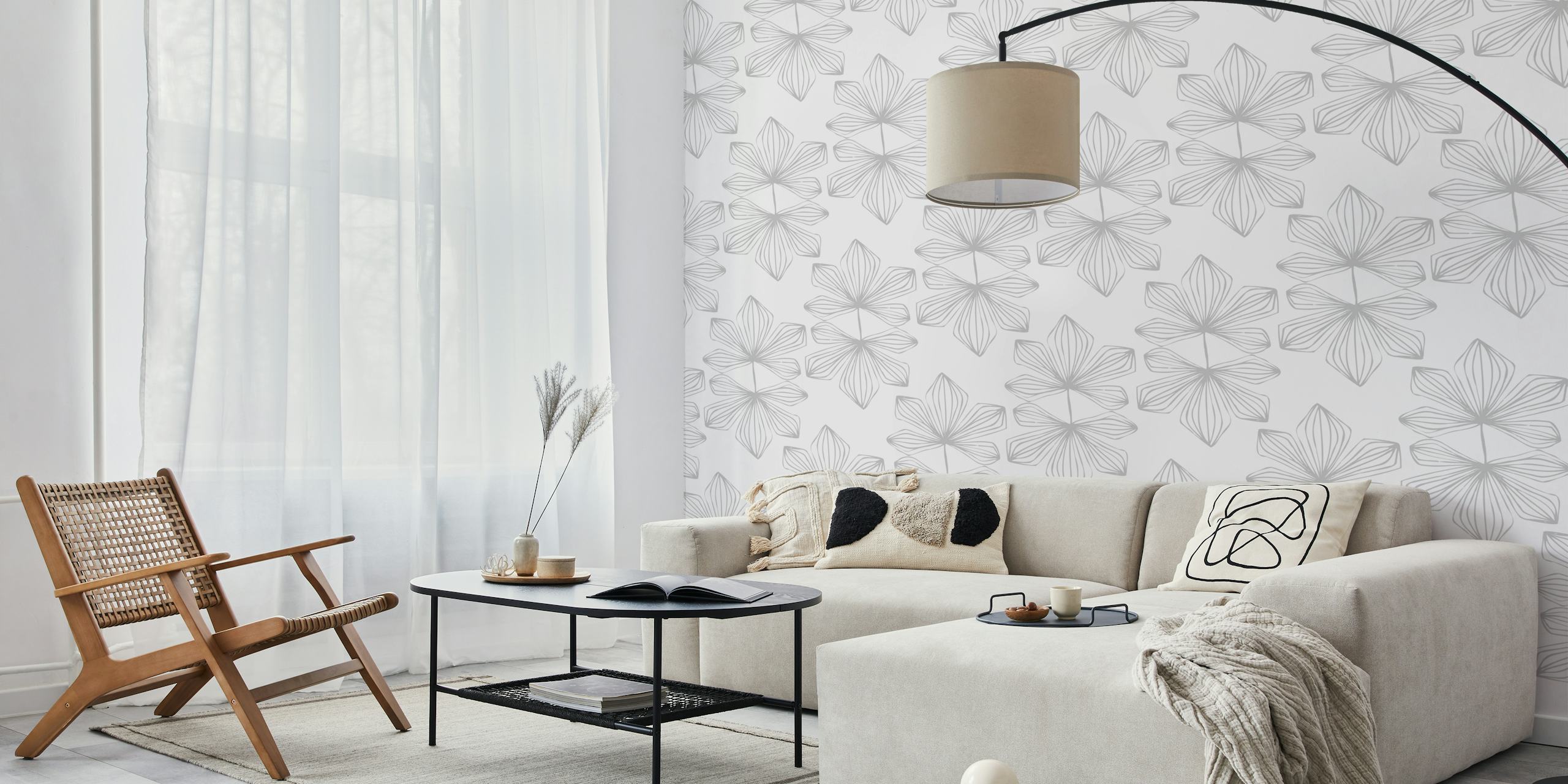 Mural de parede com padrão monocromático de folhas de castanheiro