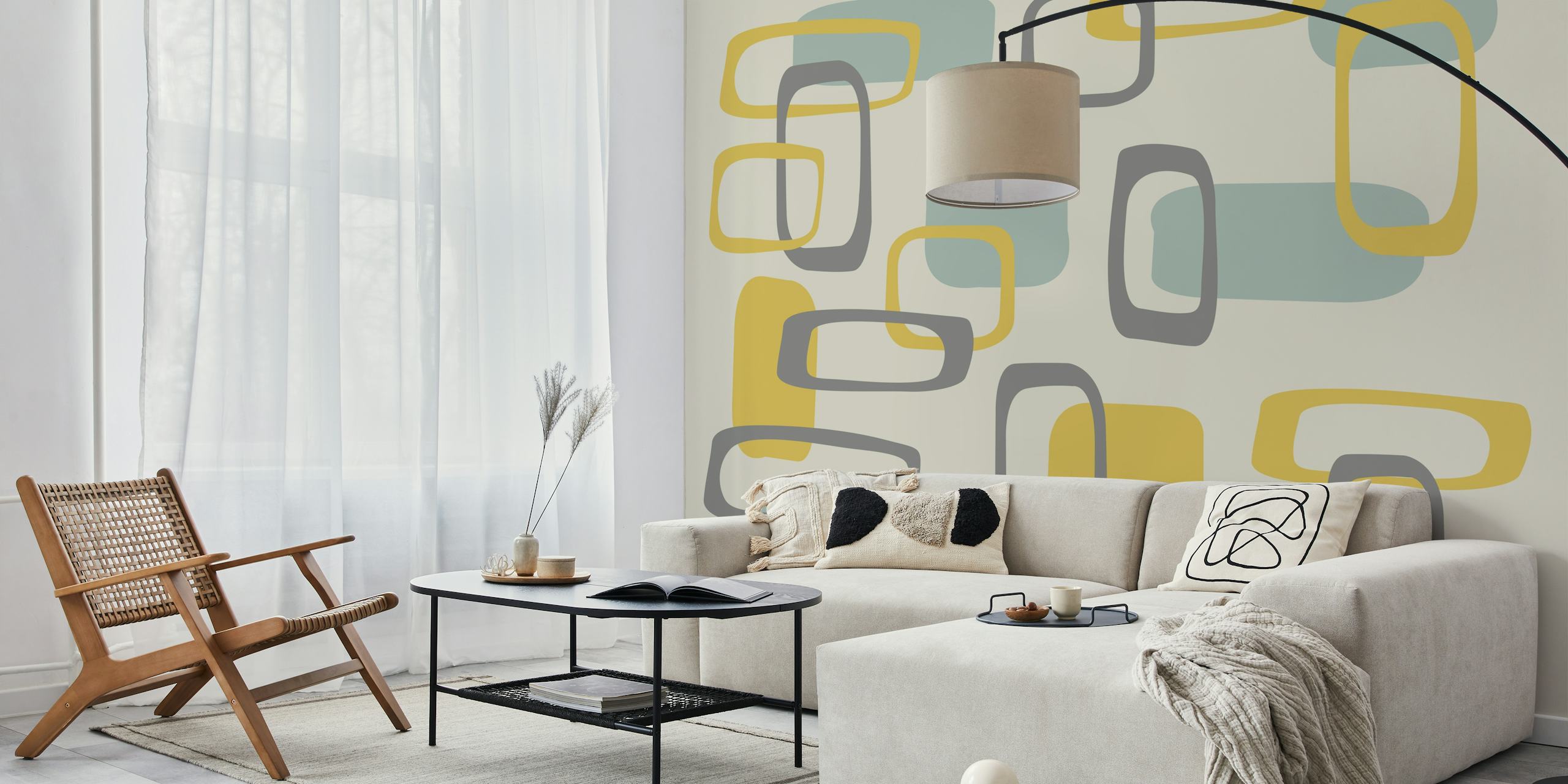 Ταπετσαρία Mid Century Squares Pattern σε ένα δωμάτιο