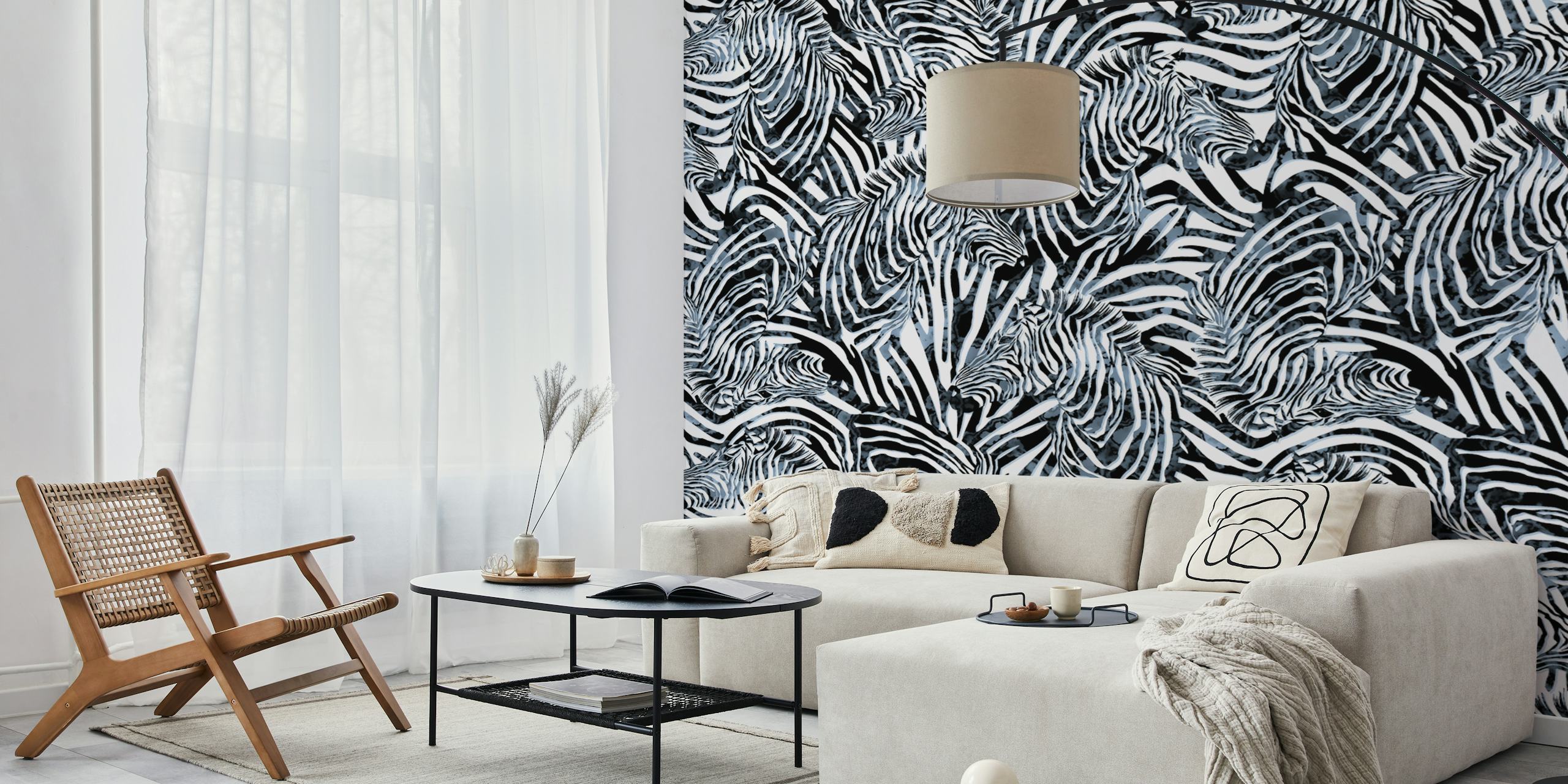 Sort og hvid Zebra BW-mønster tapet i et rum