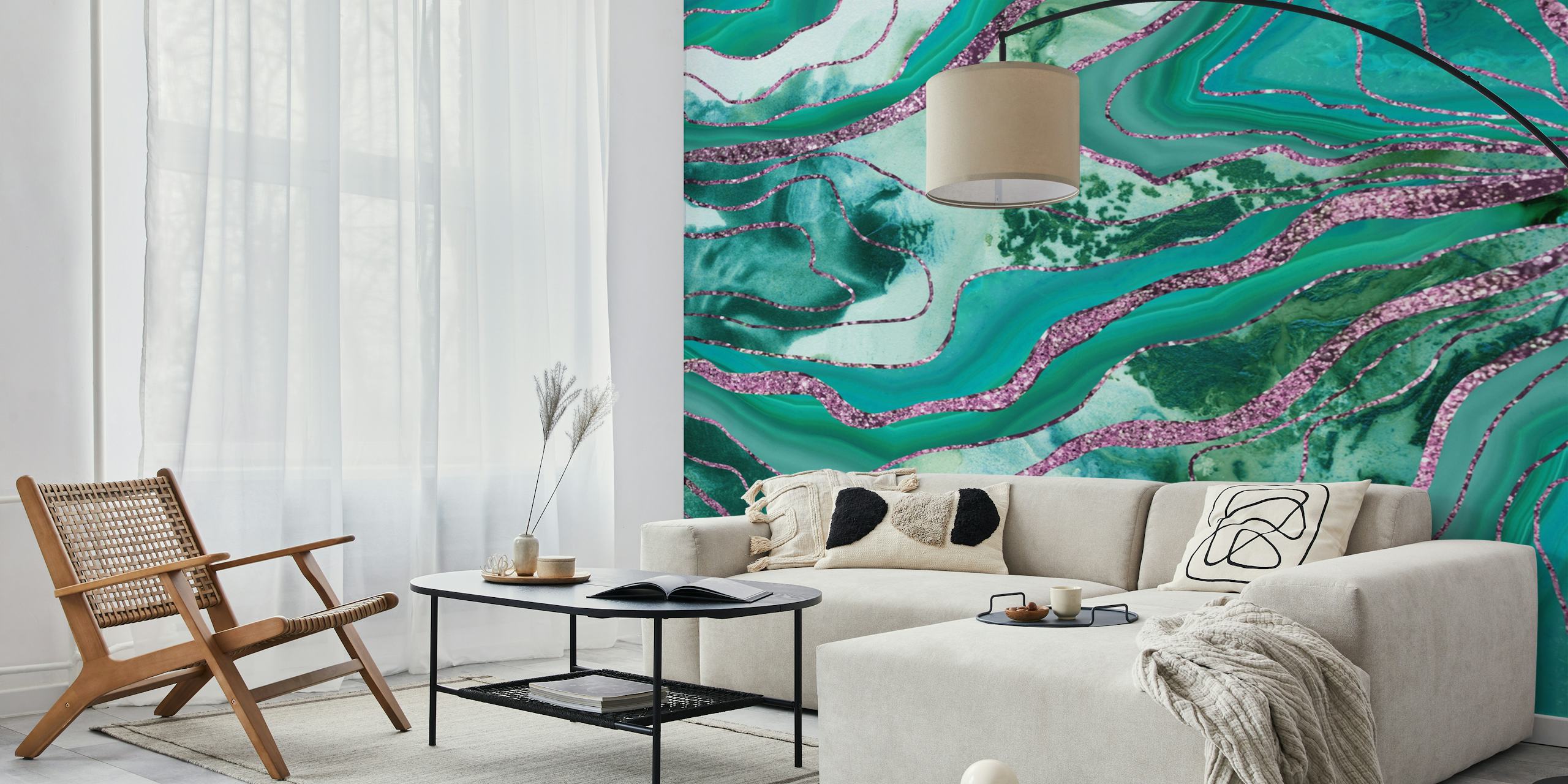 papel de parede Liquid Marble Agate Glitter em um quarto