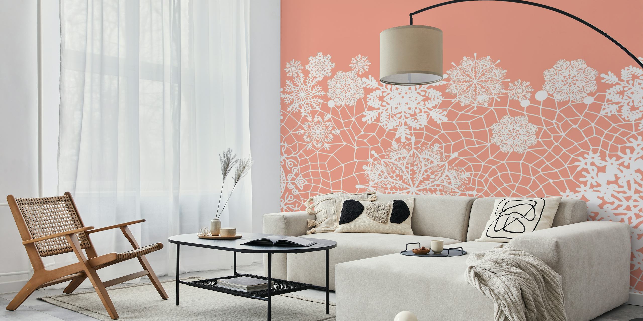 Coral Pink White Lace wallpaper