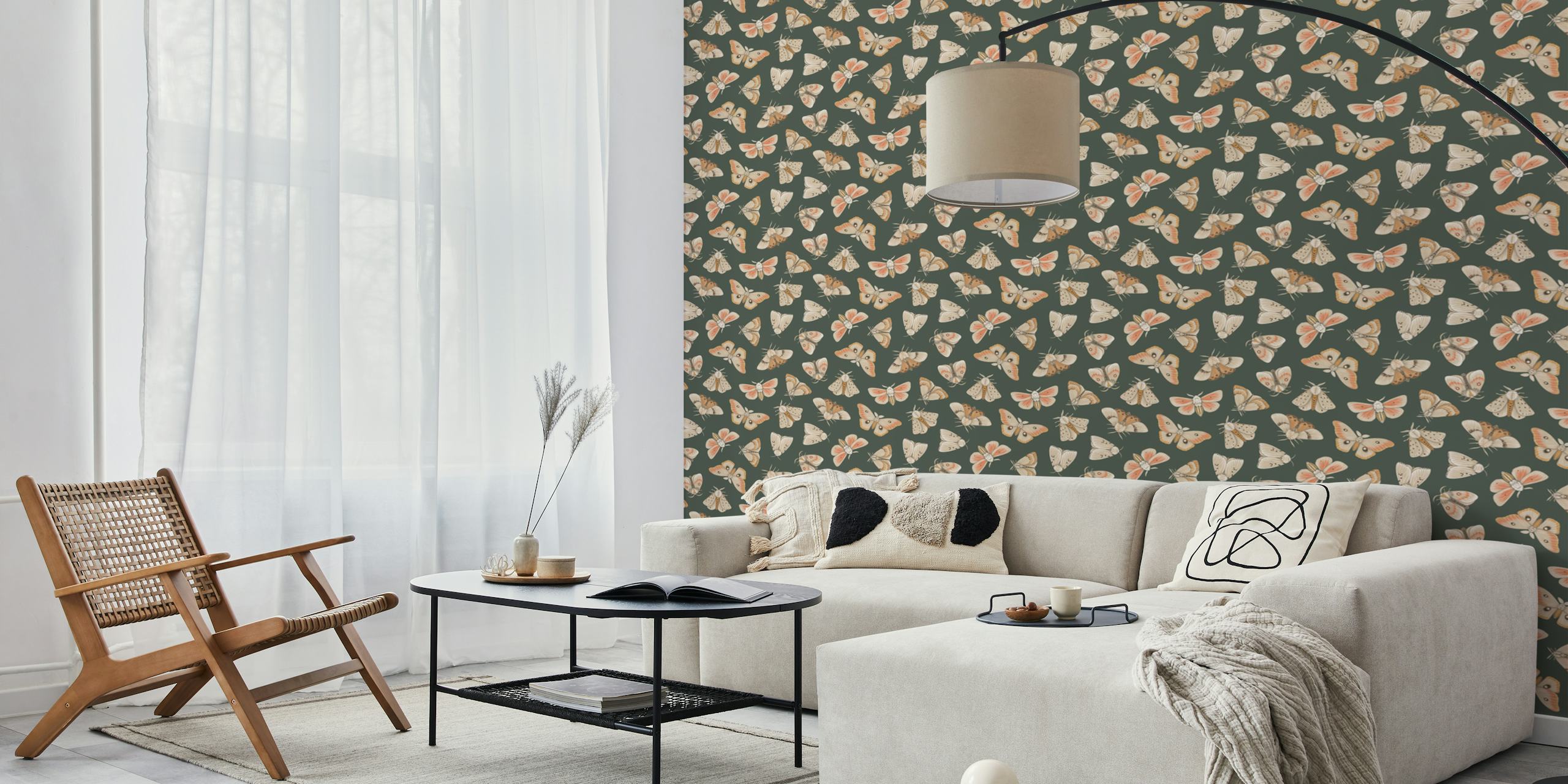 Intricate moths wall mural on earthy background