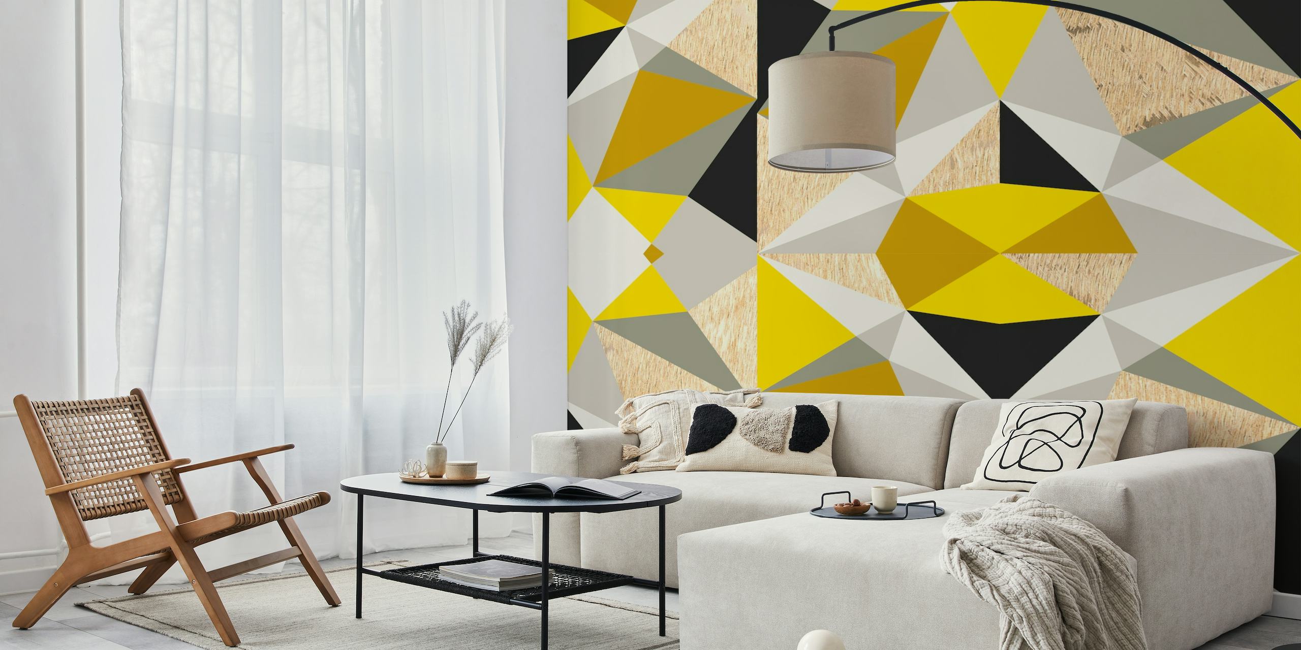 Nordic Color Block Yellow Grey papel de parede