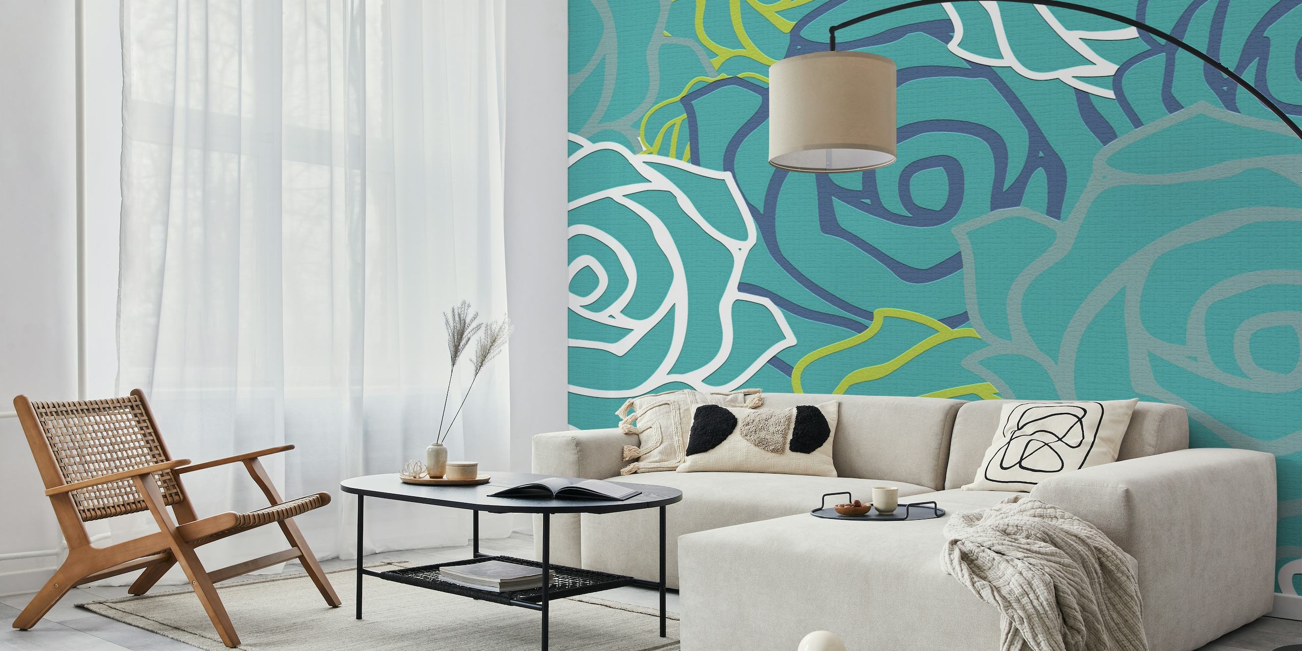 Teal Rose Pattern Contemporary behang
