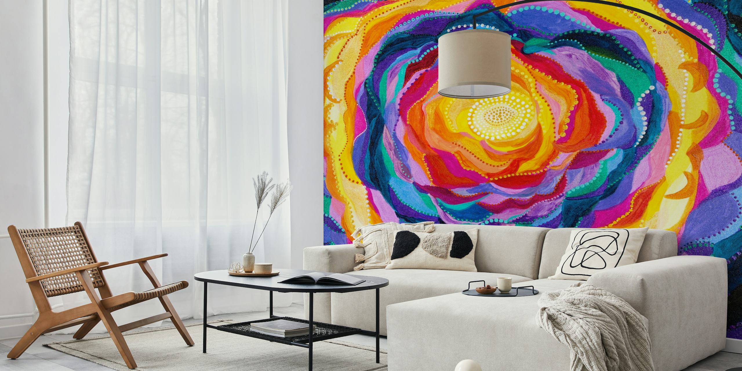 Farbenfrohes abstraktes Blumen-Wandbild „Bloom“ mit lebendigen Wirbelmustern