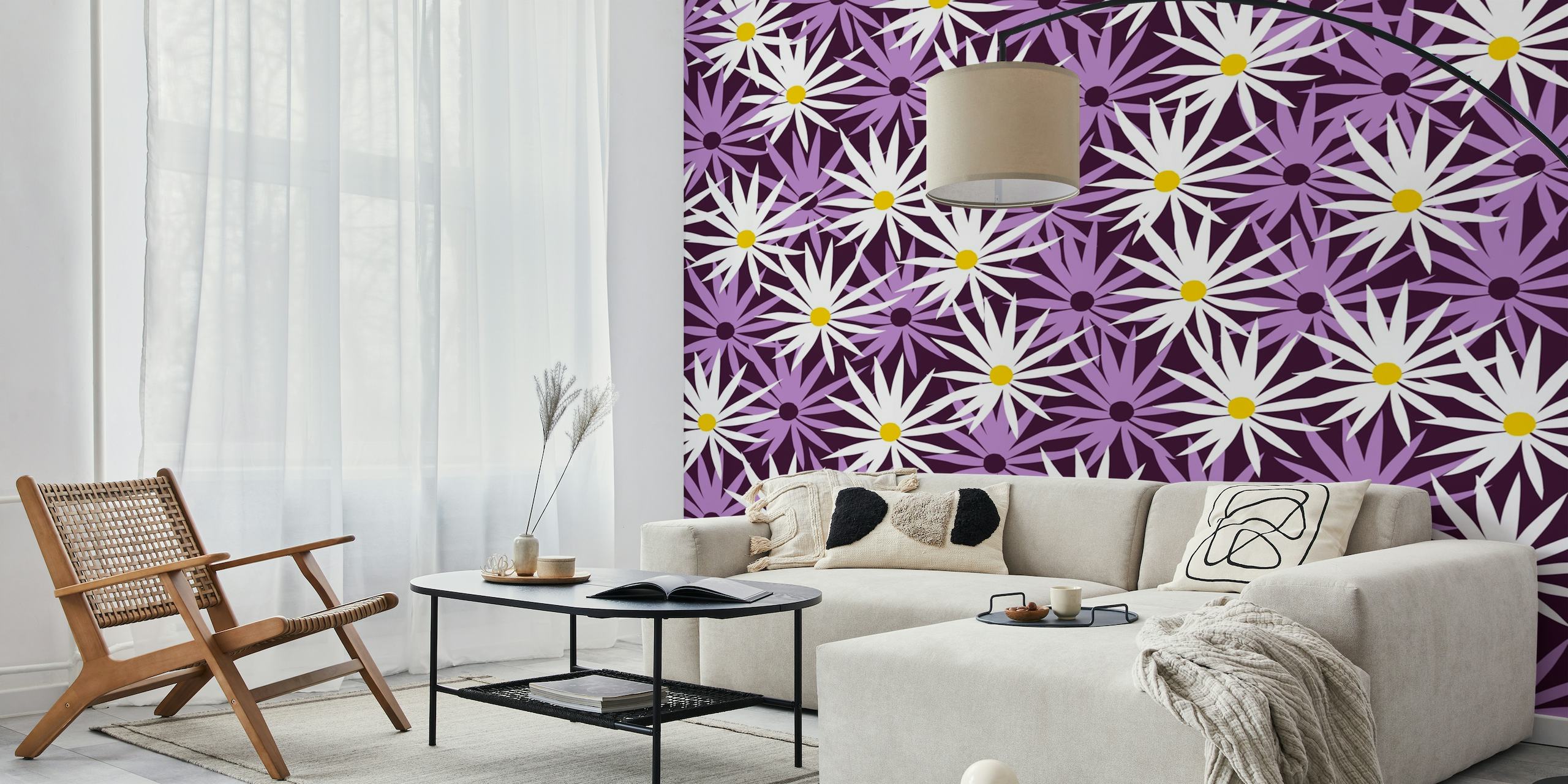 Disegno murale floreale viola e bianco denominato 'Yasmine is Shine'