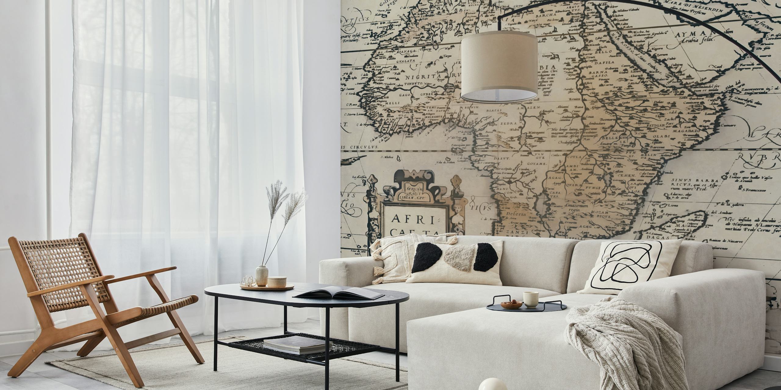 Mural de mapa de estilo antigo da África com detalhes intrincados e charme vintage.