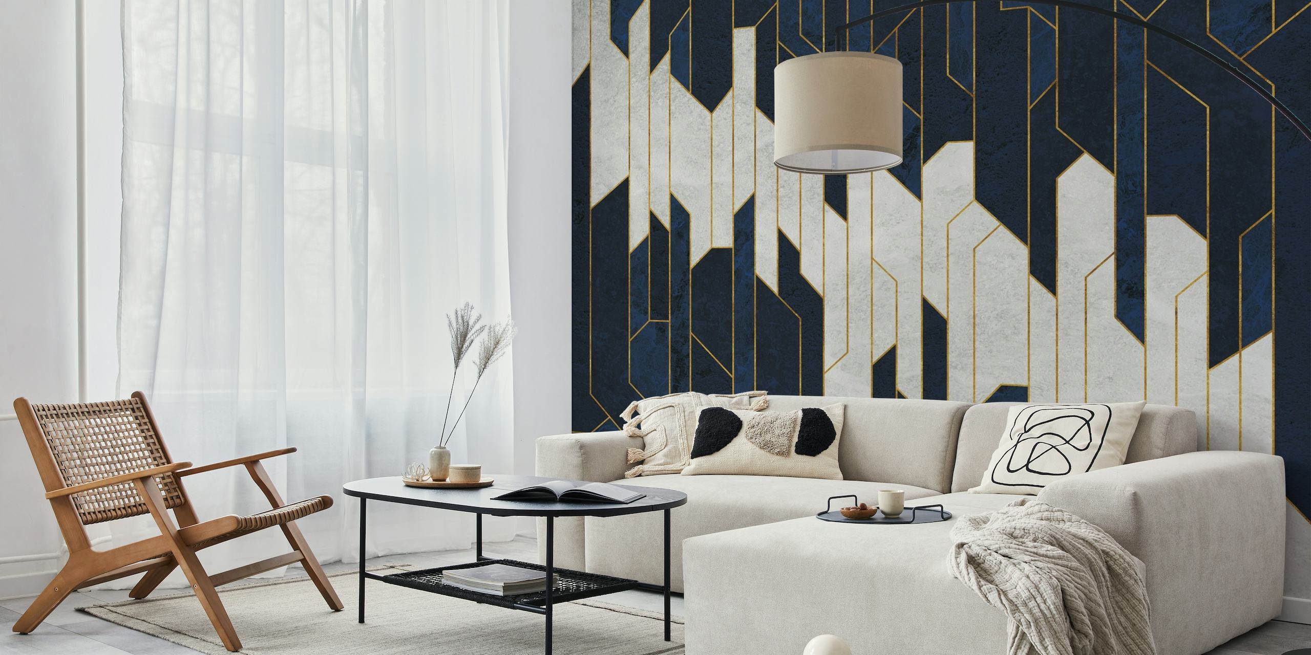 Navy and Blue Marble Geometric Design Wall Mural
