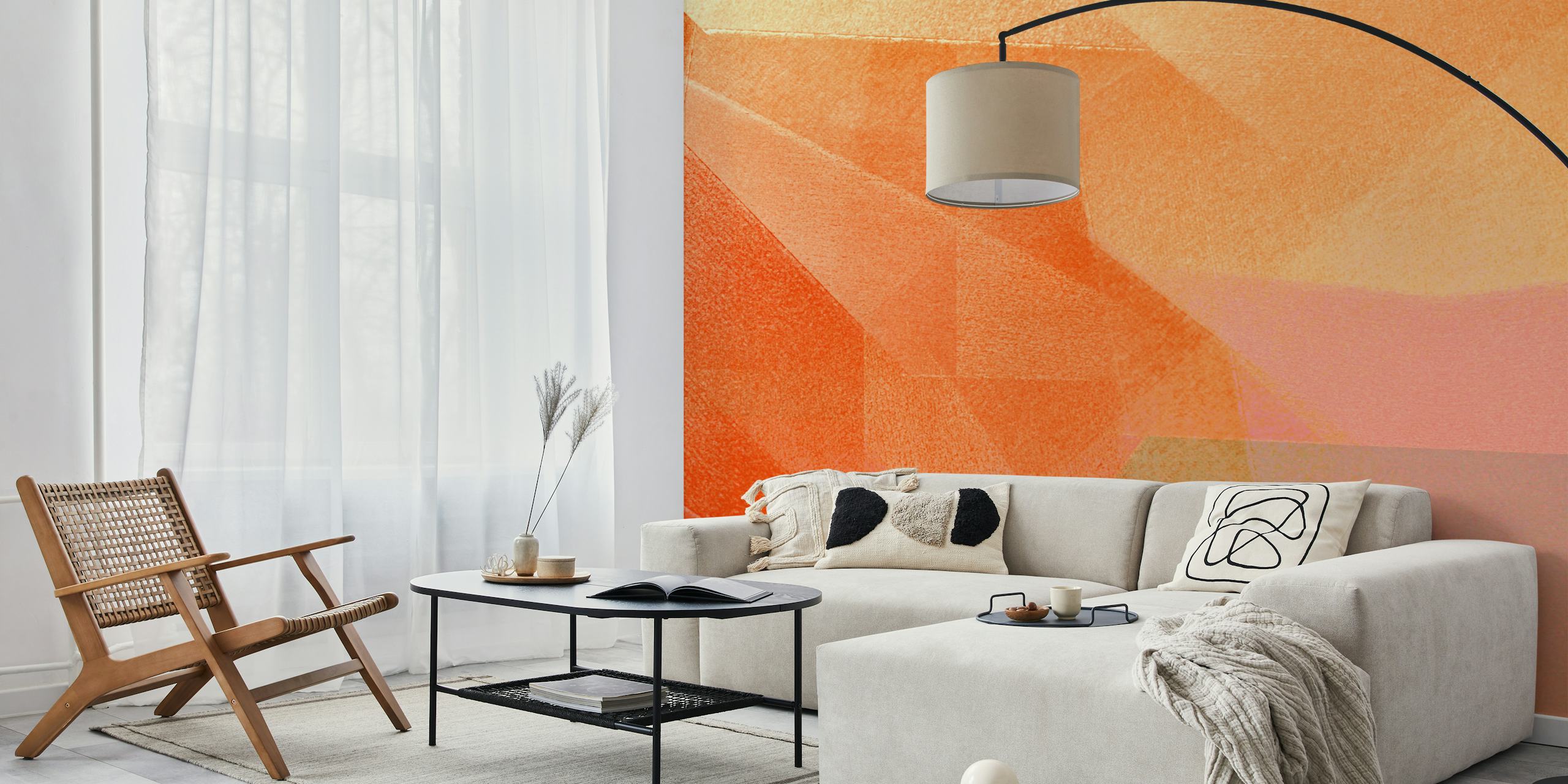 Geometric triangles in shades of orange and pink wallpaper