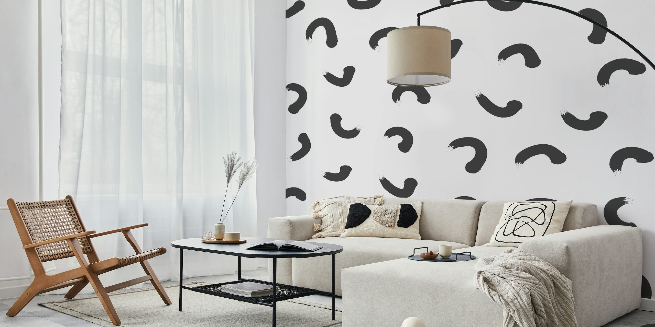 Black and white doodle swirl pattern wall mural from happywall.com