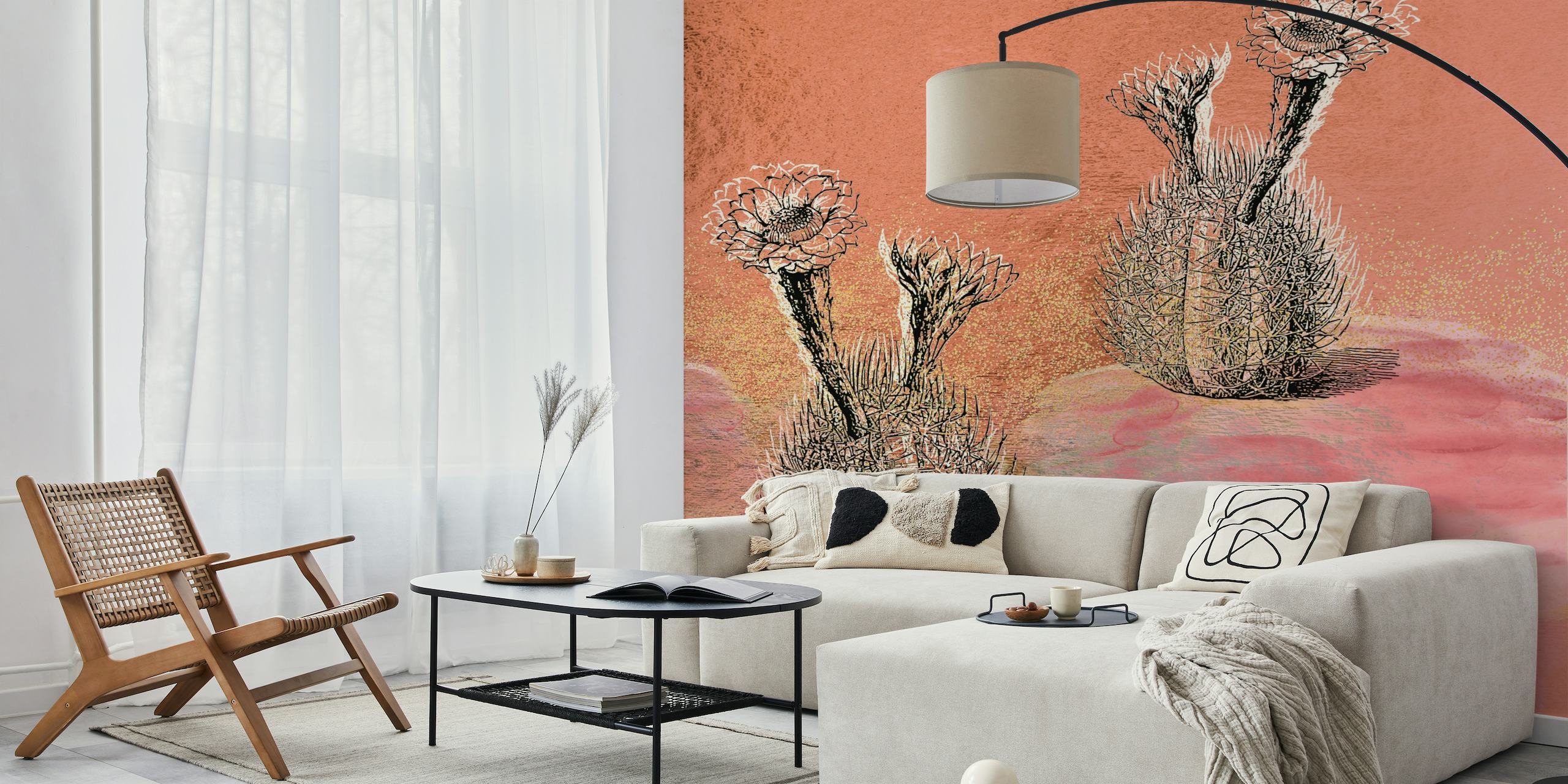 Hand Drawn Cacti on Copper behang